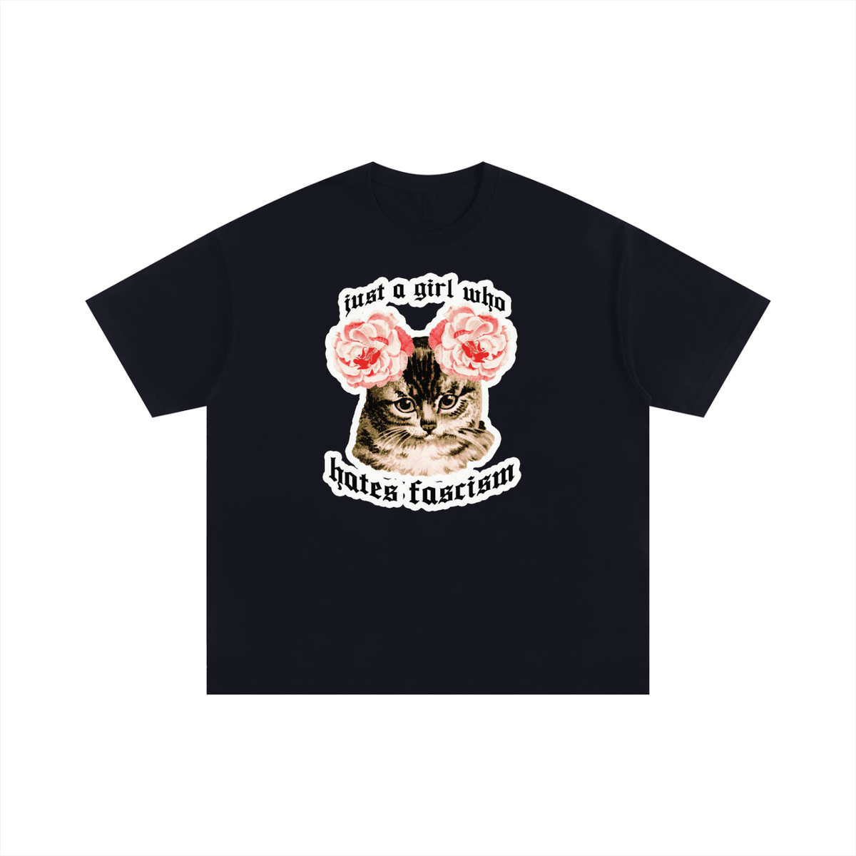 Kitties Hate Fascism Snow Washed Oversized Cotton T-Shirt