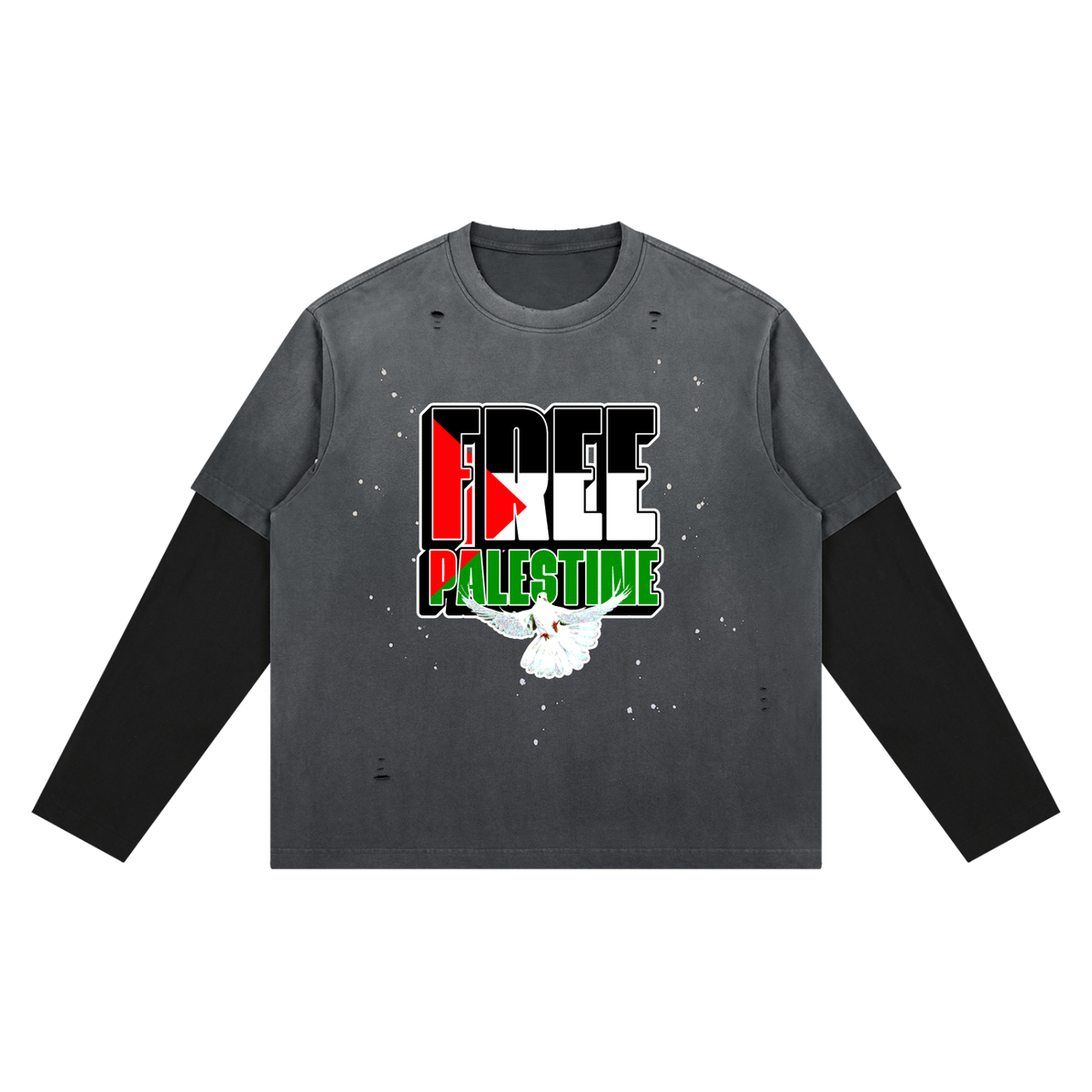 Free Palestine Unisex Vintage Wash Distressed Layer T-Shirt