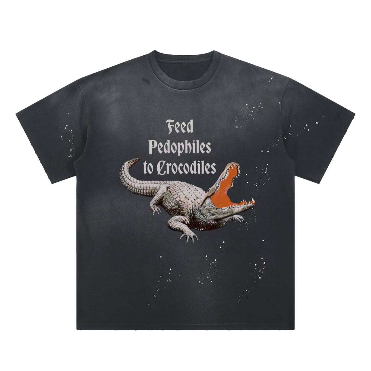Feed Pedophiles to Crocodiles Women's Mineral Wash Cotton Crop T-Shirt
