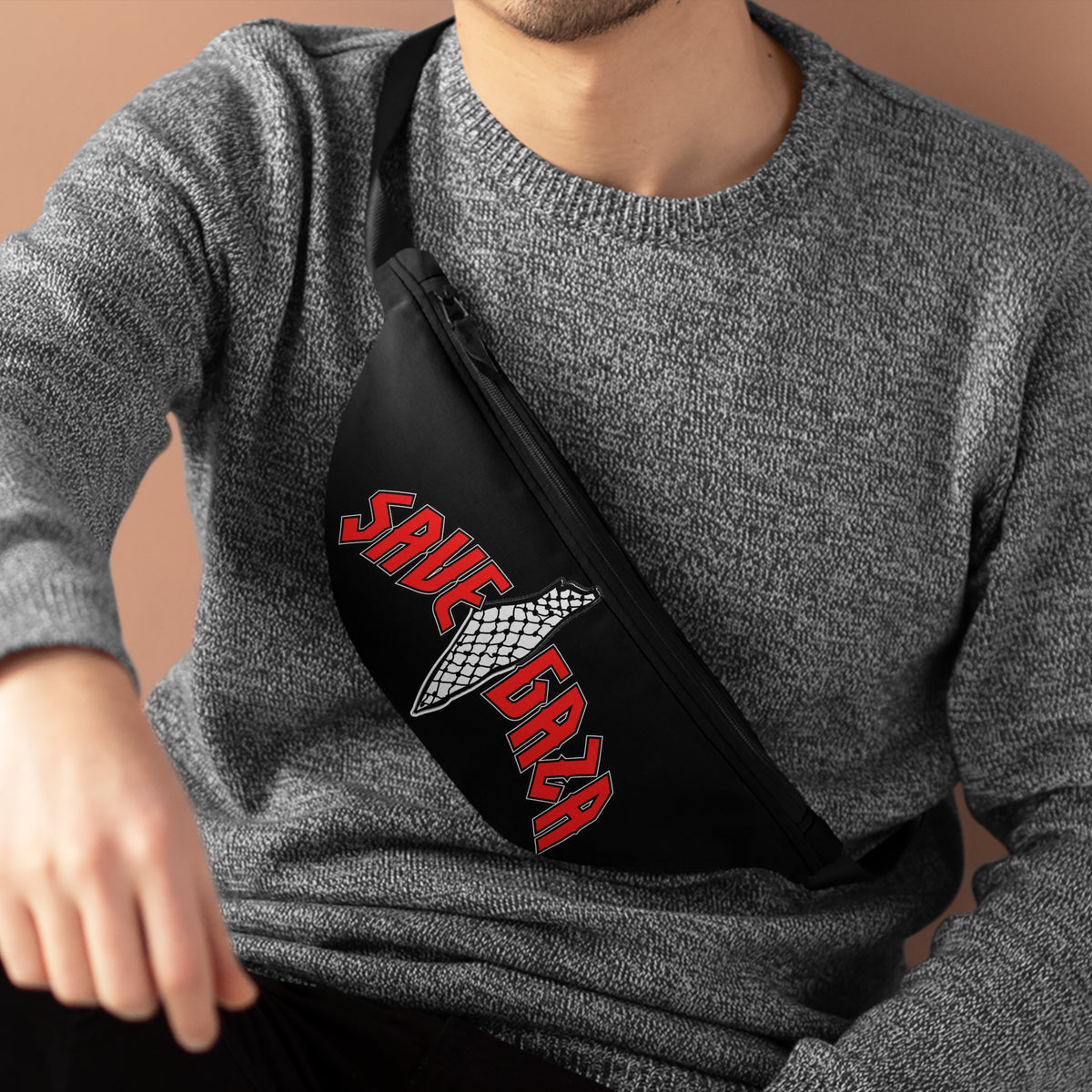 Save Gaza Fanny Pack — Activist Waist Bag with Keffiyeh Graphic
