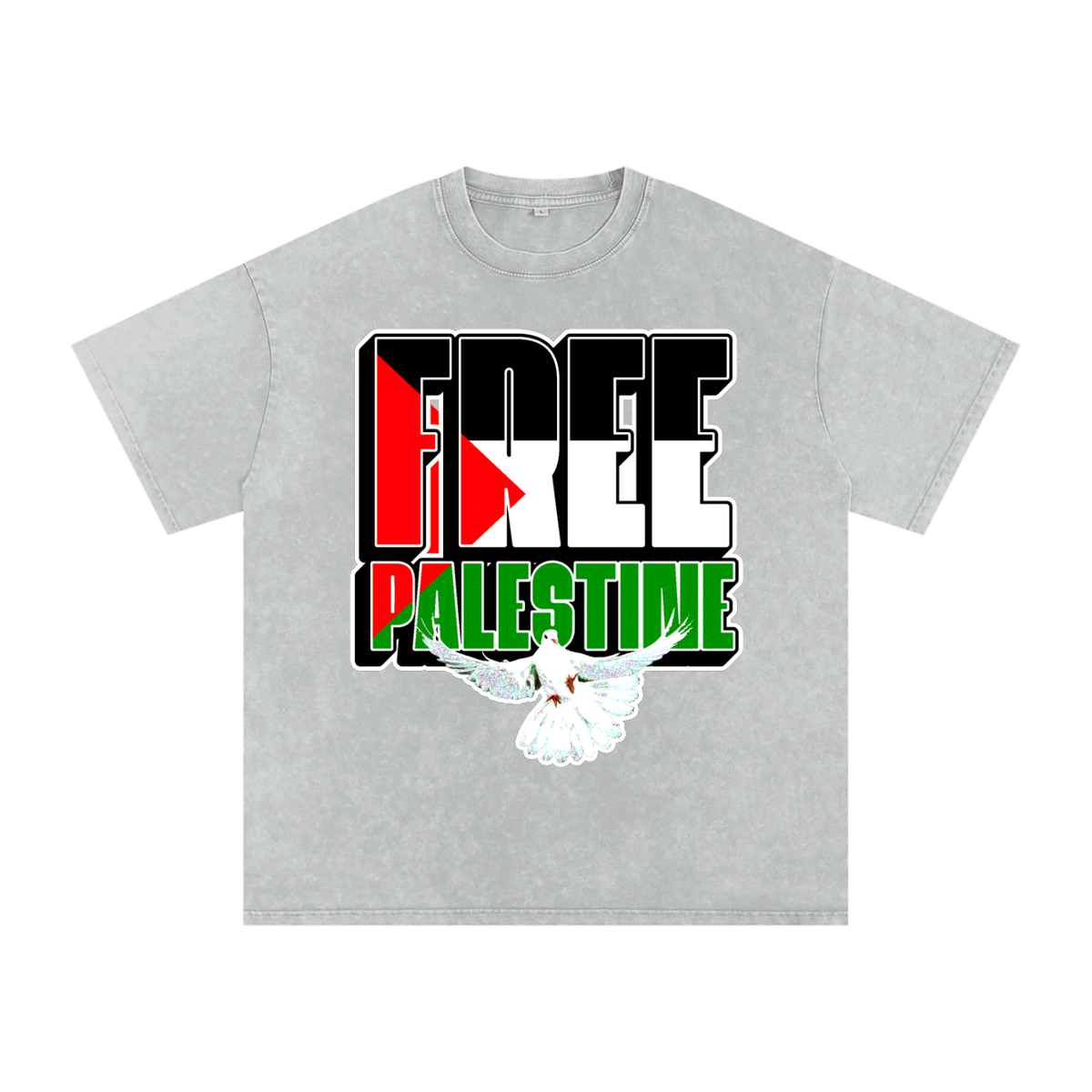 Free Palestine Snow Washed Oversized Cotton T-Shirt