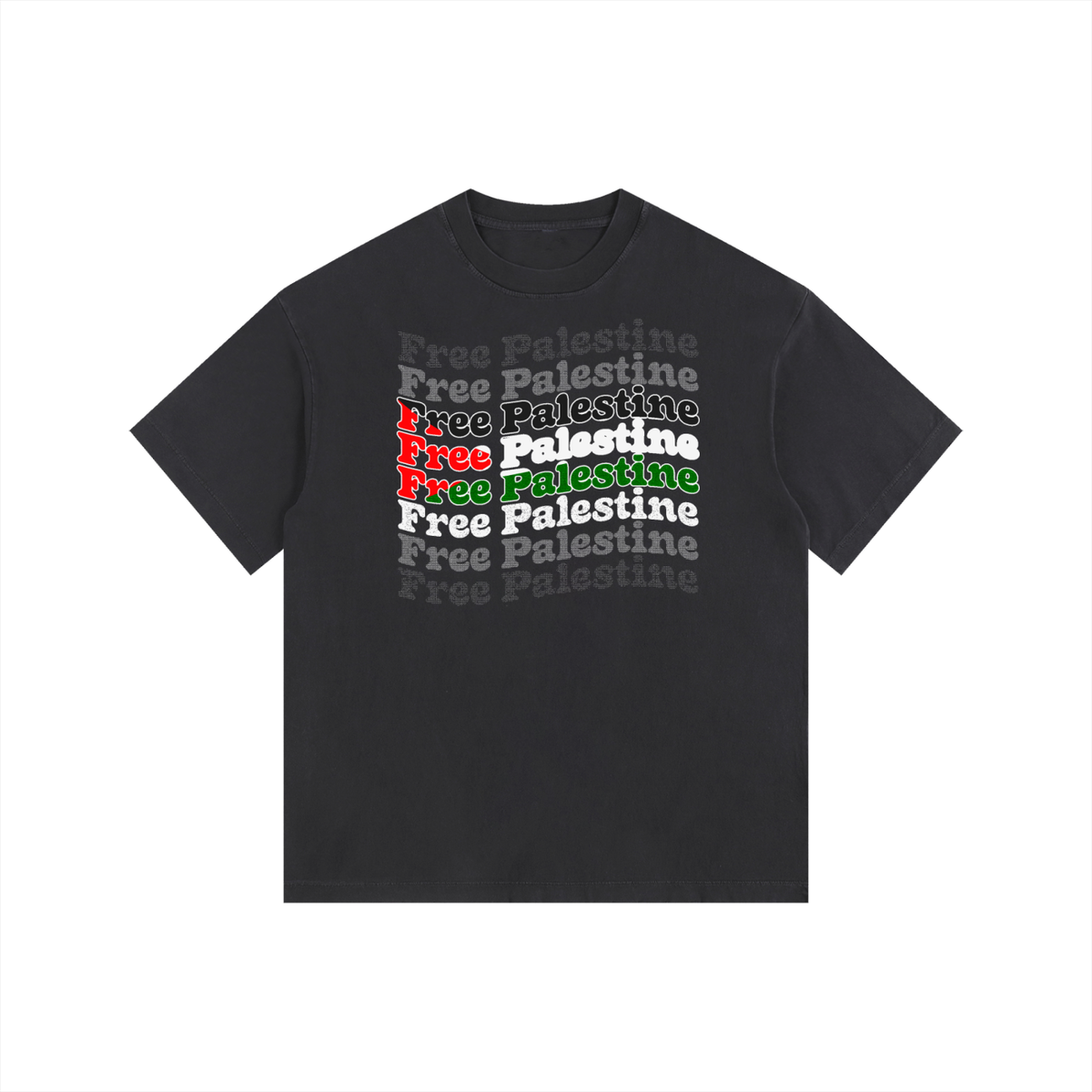 Free Palestine Flag Vintage Washed Oversized Cotton T-Shirt