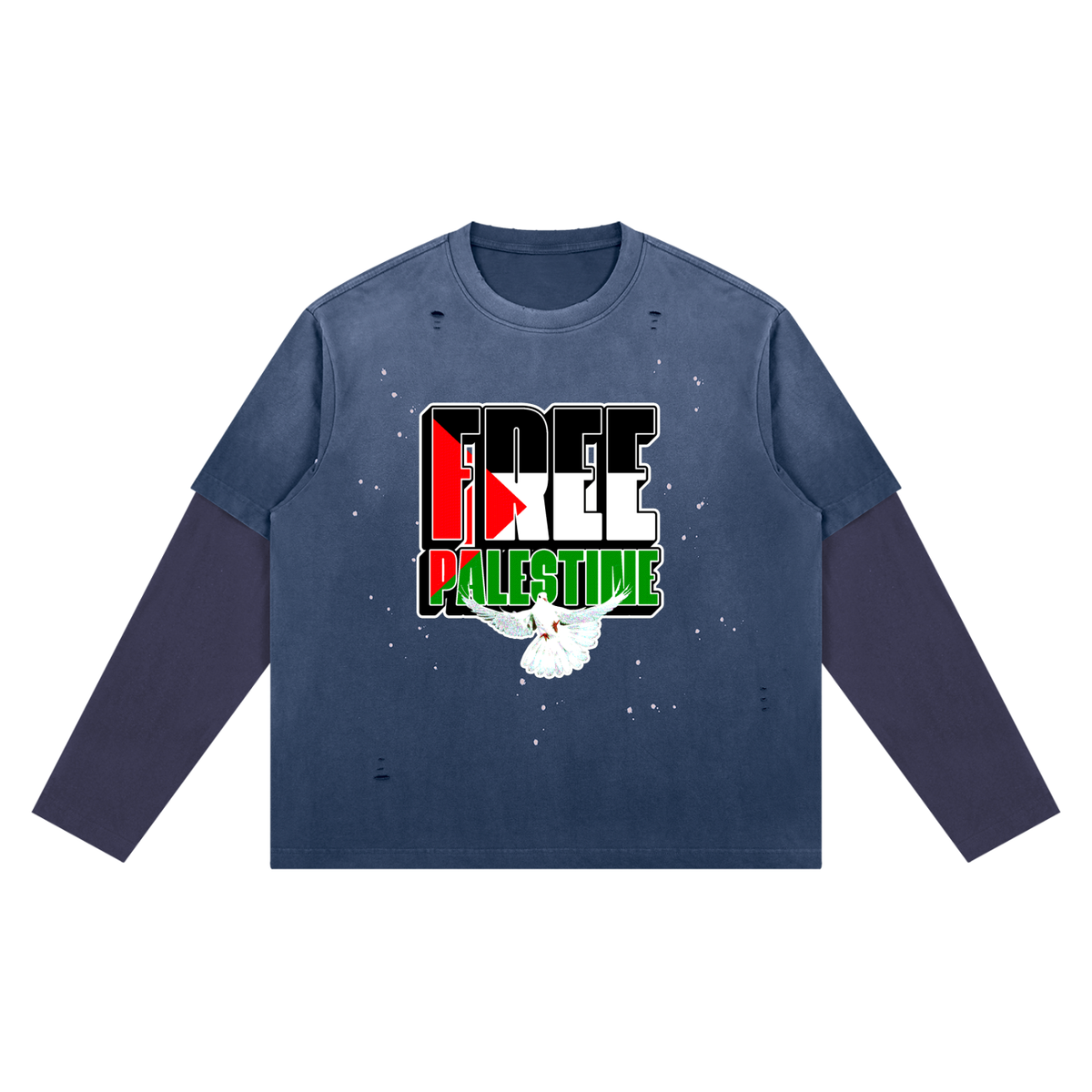 Free Palestine Unisex Vintage Wash Distressed Layer T-Shirt