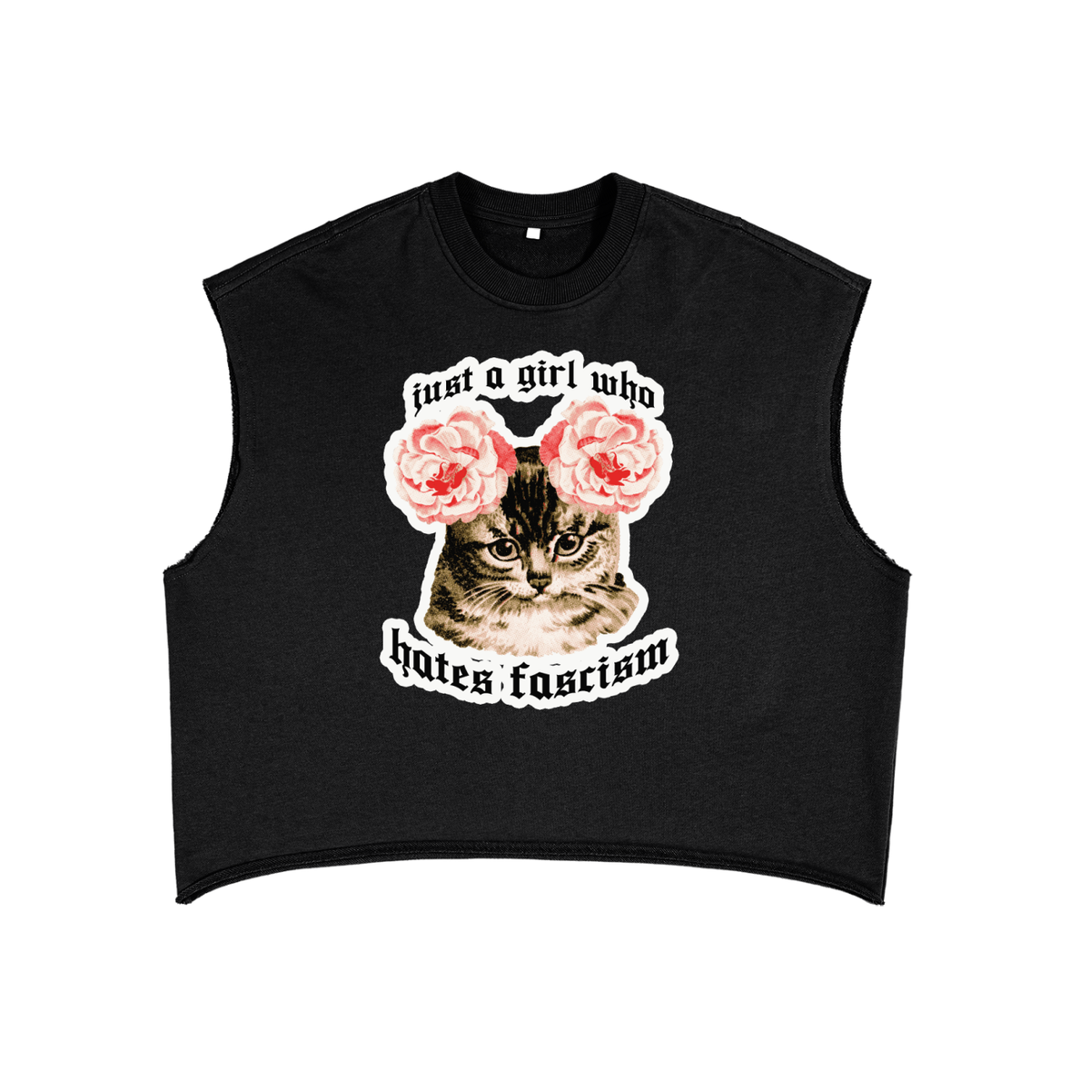 Kitties Hate Fascism Snow Washed Oversized Cotton T-Shirt