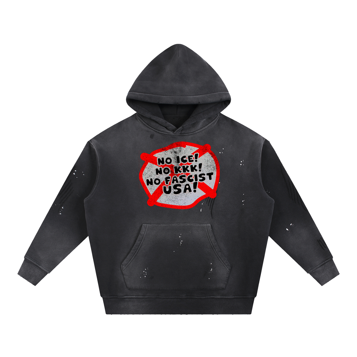 No ICE No KKK No Fascist USA Snow Wash Fleece Oversize Hoodie
