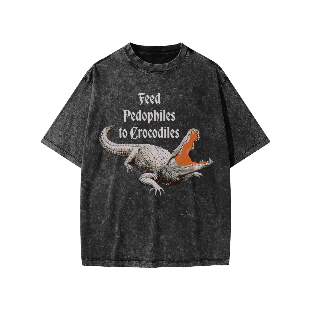 Feed Pedophiles to Crocodiles Women's Mineral Wash Cotton Crop T-Shirt