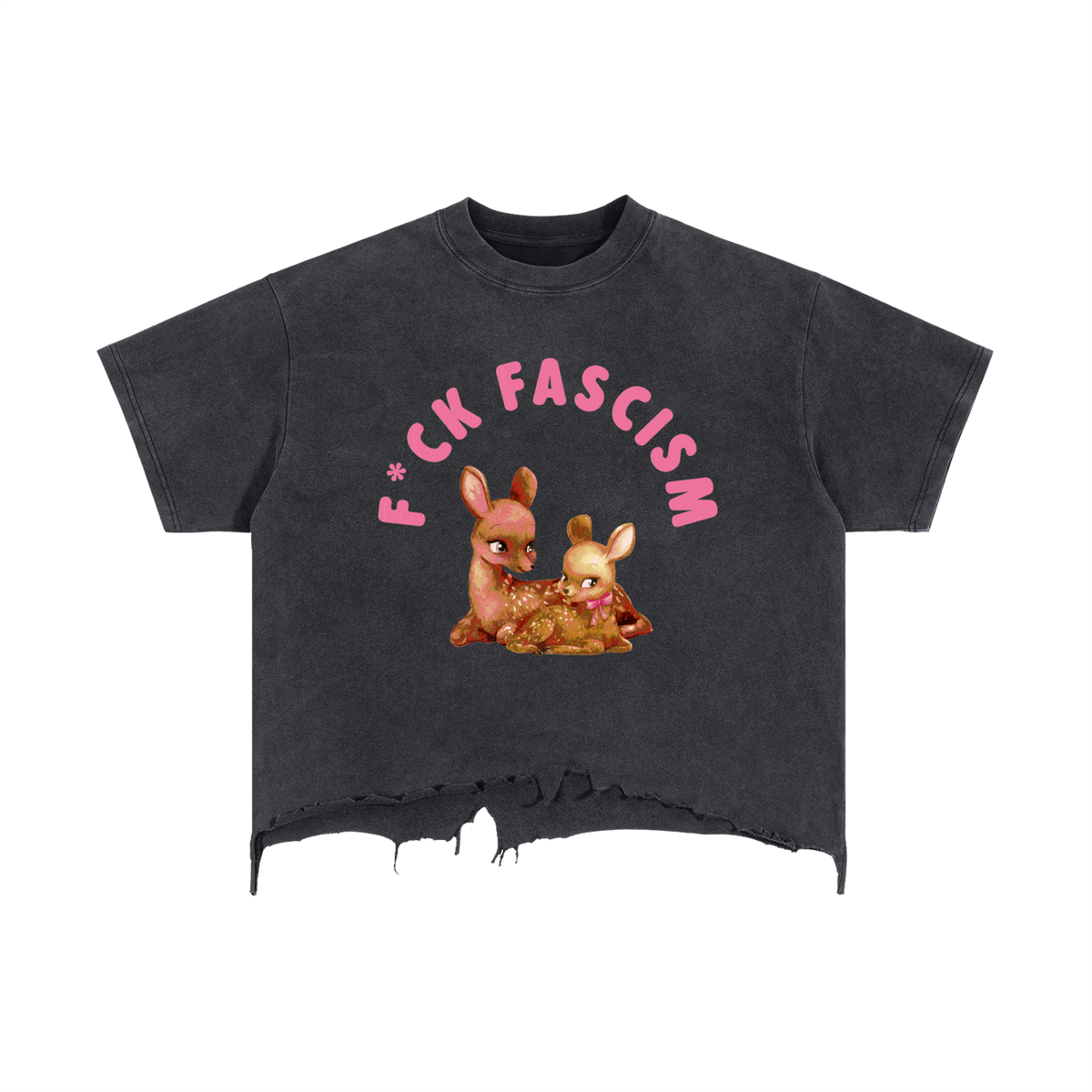 F*ck Fascism Vintage Wash Boxy Distressed Hem T-Shirt