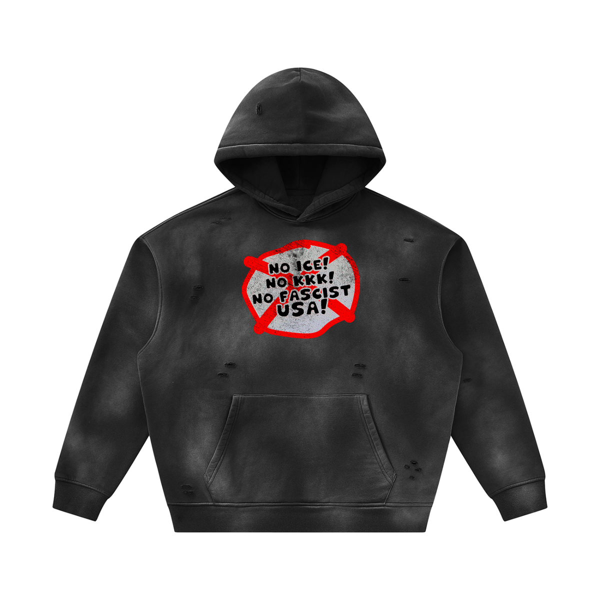 No ICE No KKK No Fascist USA Snow Wash Fleece Oversize Hoodie