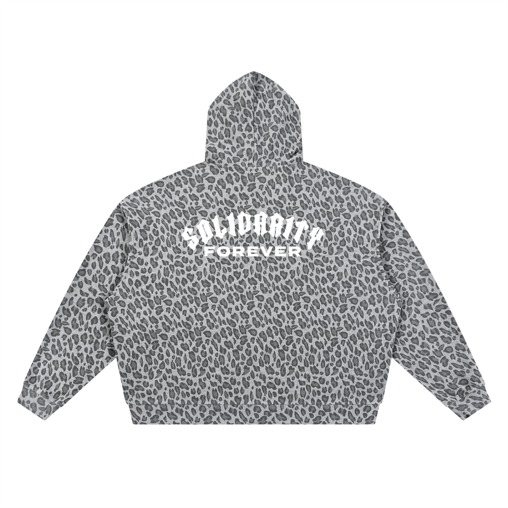 Solidarity Forever Unisex Leopard Print Waffle Full Zip Hoodie