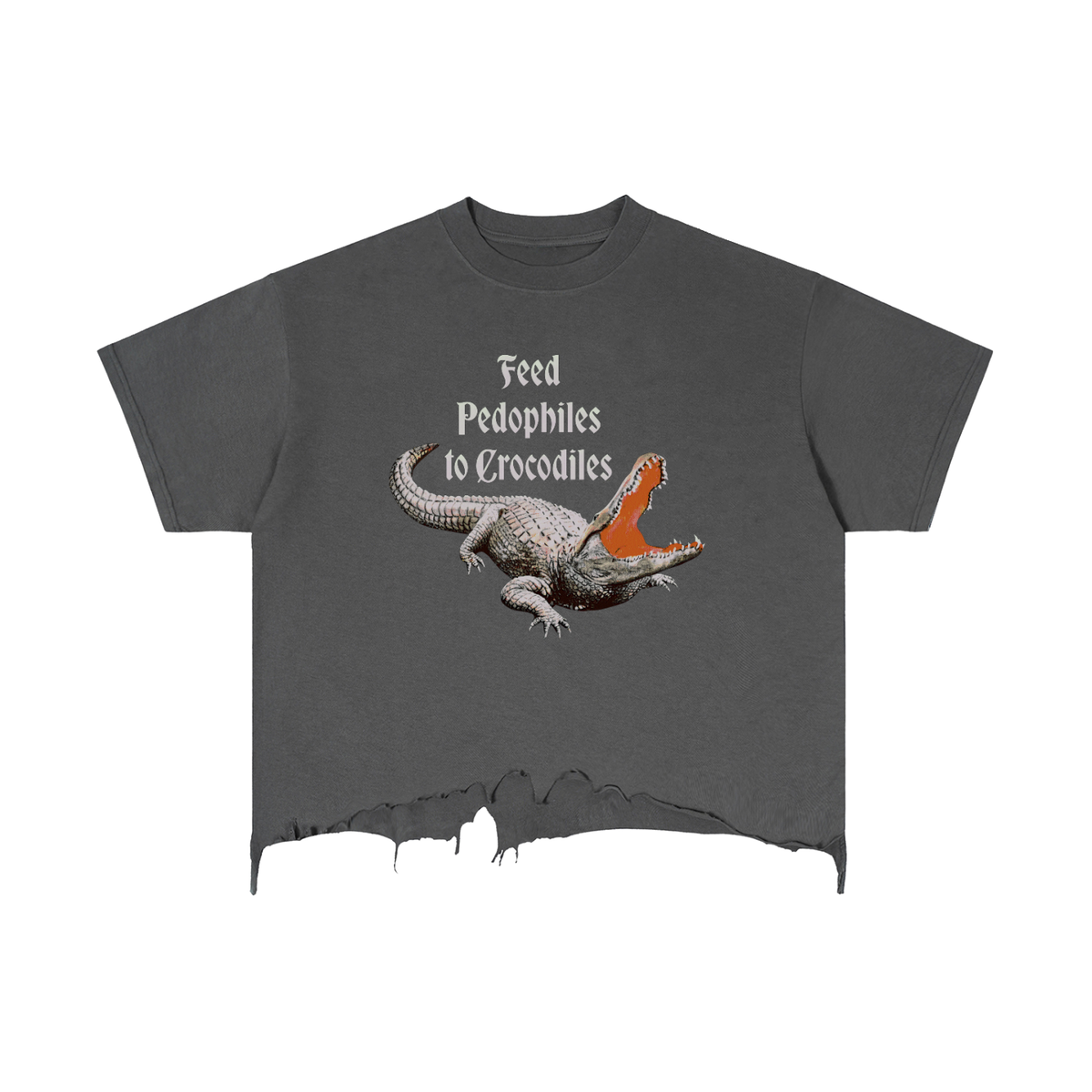 Feed Pedophiles to Crocodiles Women's Mineral Wash Cotton Crop T-Shirt