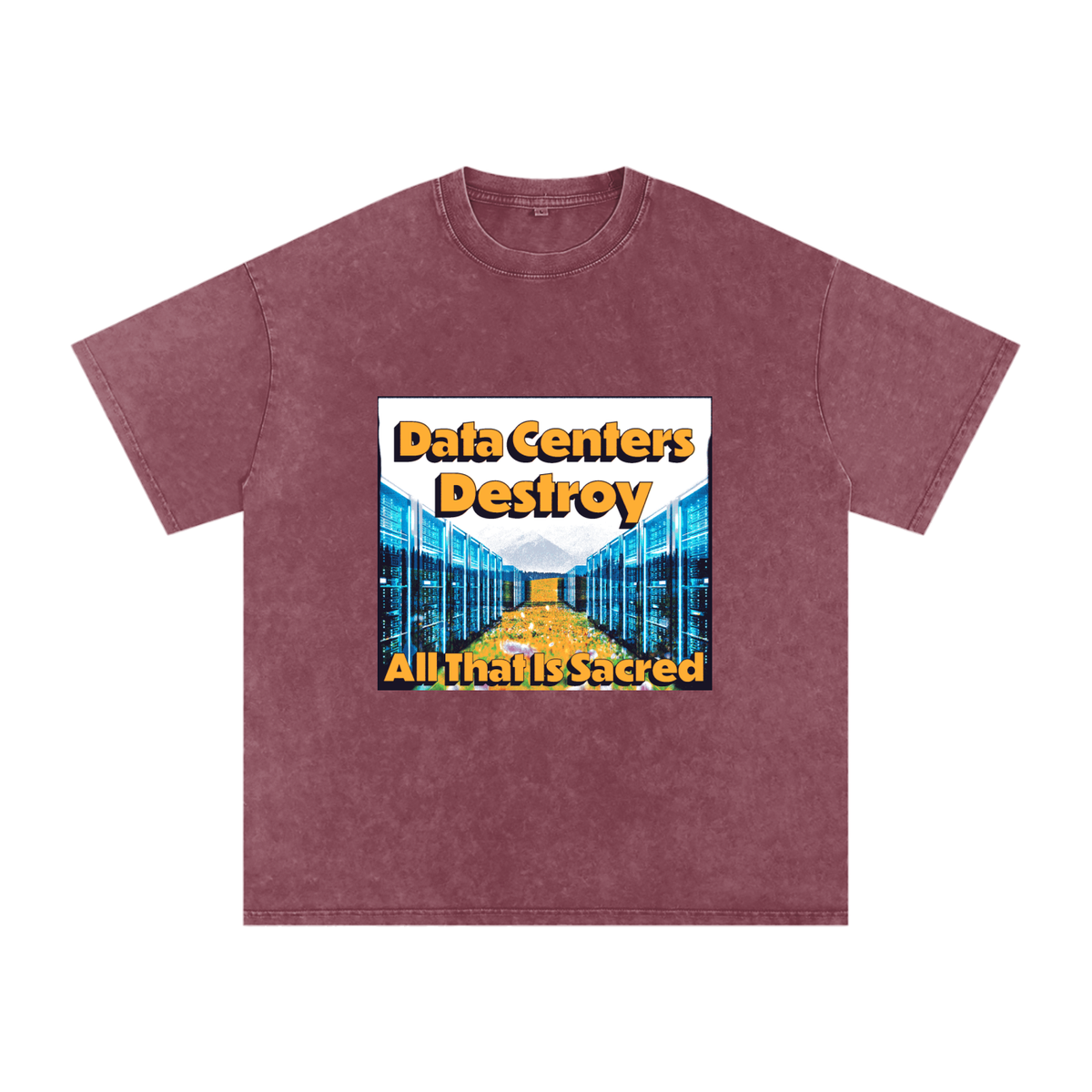 Data Center Destroy Snow Washed Oversized Cotton T-Shirt