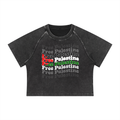 Free Palestine Flag Women's Mineral Wash Raglan Crop T-Shirt