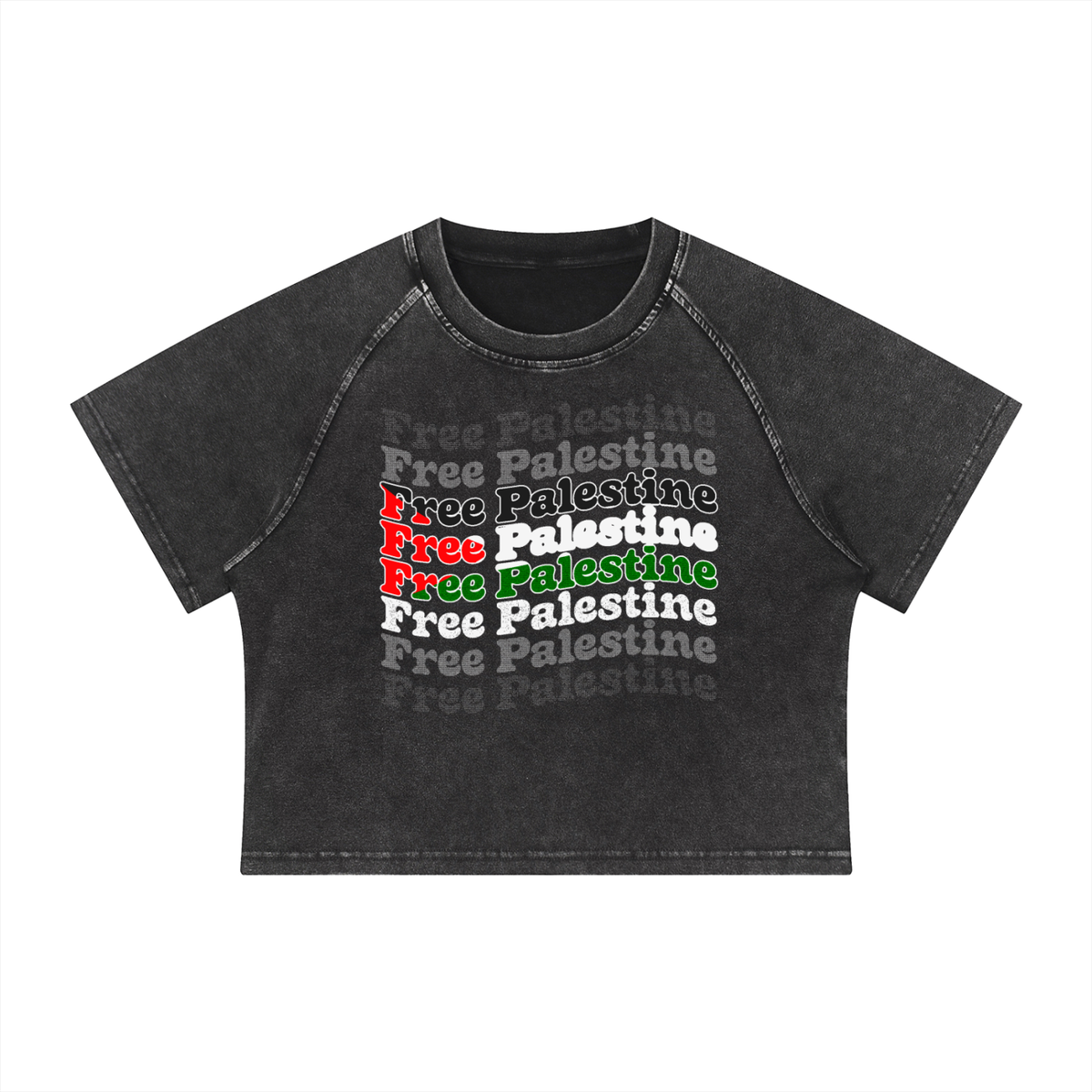 Free Palestine Flag Women's Mineral Wash Raglan Crop T-Shirt