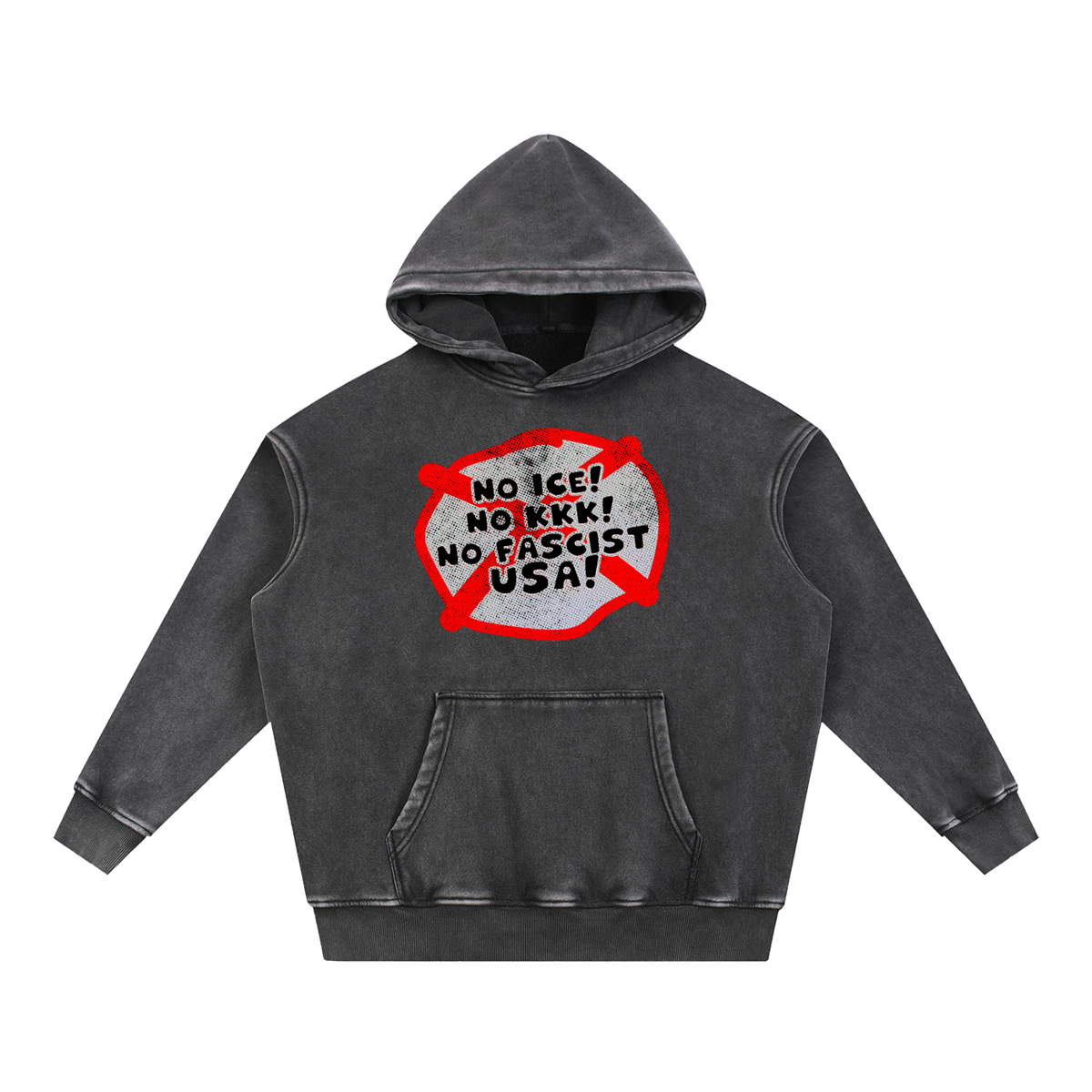 No ICE No KKK No Fascist USA Snow Wash Fleece Oversize Hoodie