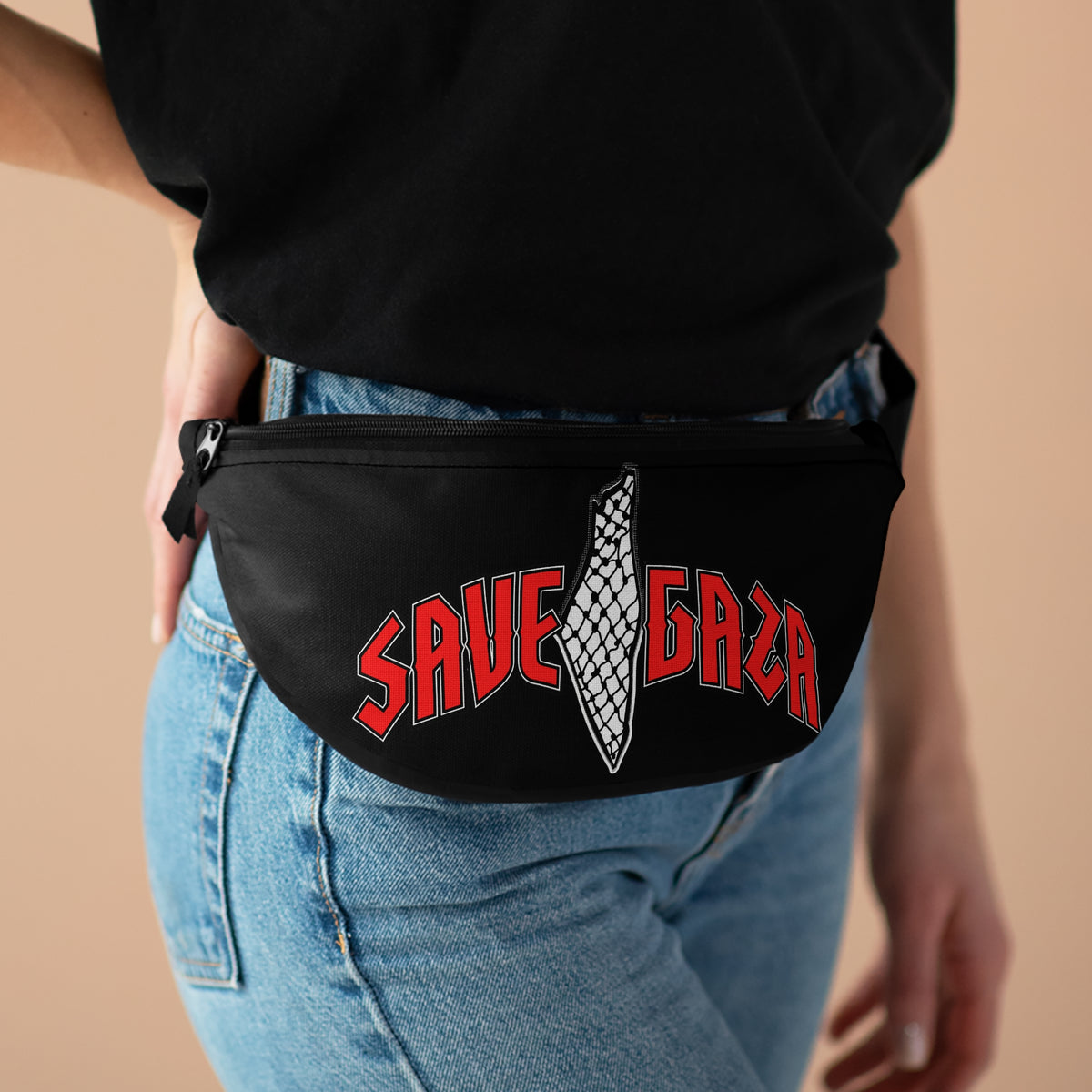 Save Gaza Fanny Pack — Activist Waist Bag with Keffiyeh Graphic