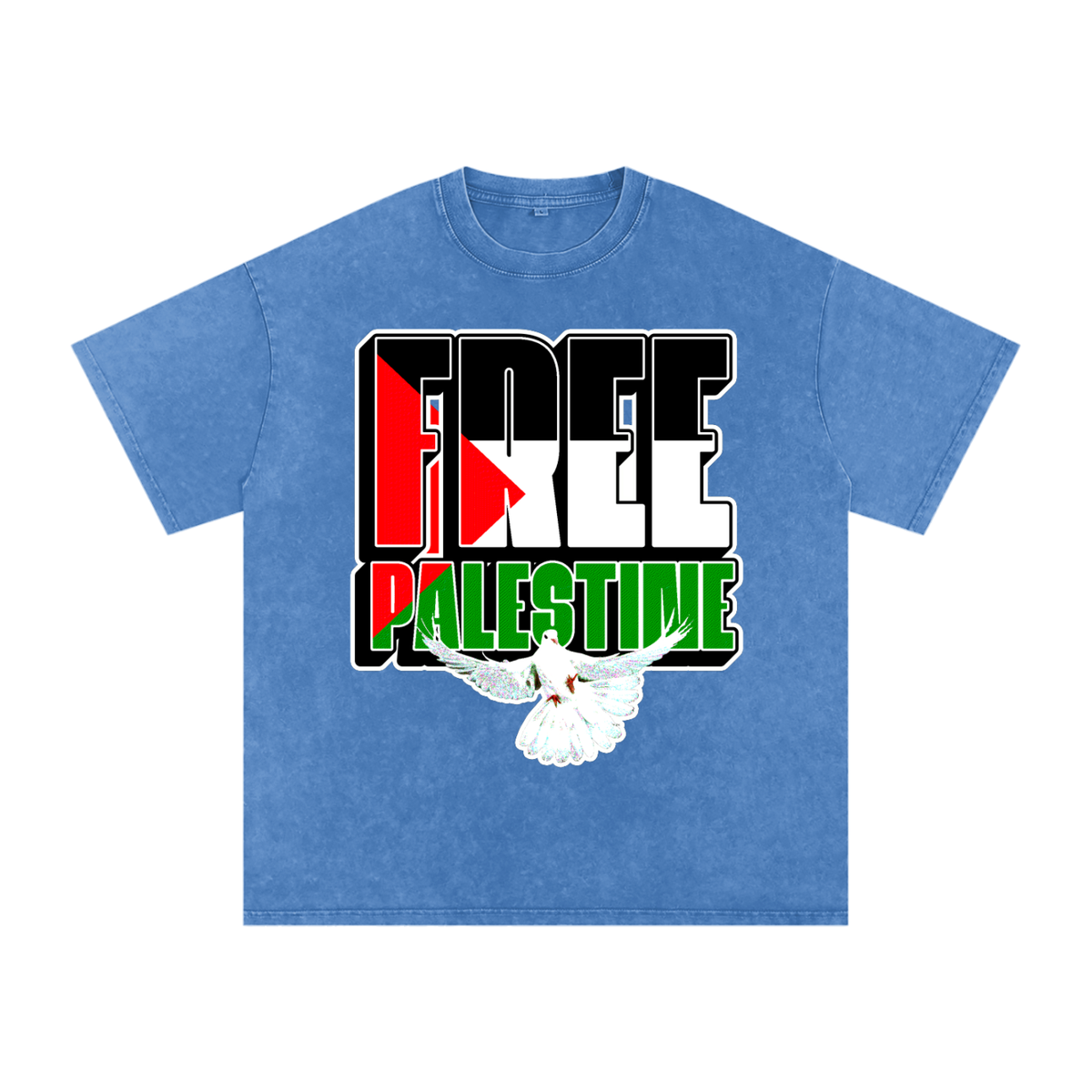 Free Palestine Snow Washed Oversized Cotton T-Shirt