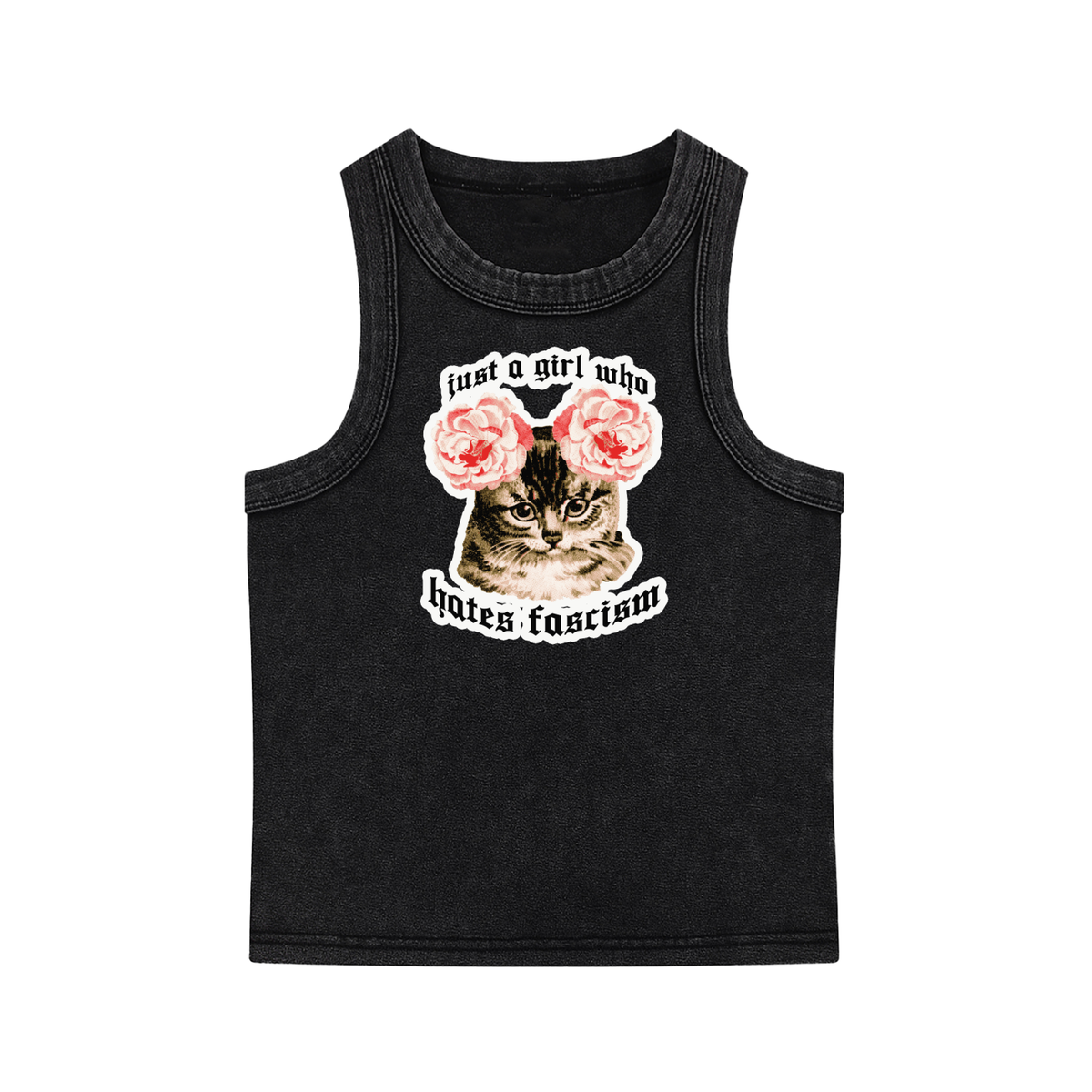 Kitties Hate Fascism Snow Washed Oversized Cotton T-Shirt