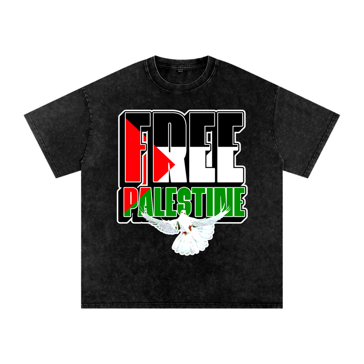 Free Palestine Snow Washed Oversized Cotton T-Shirt