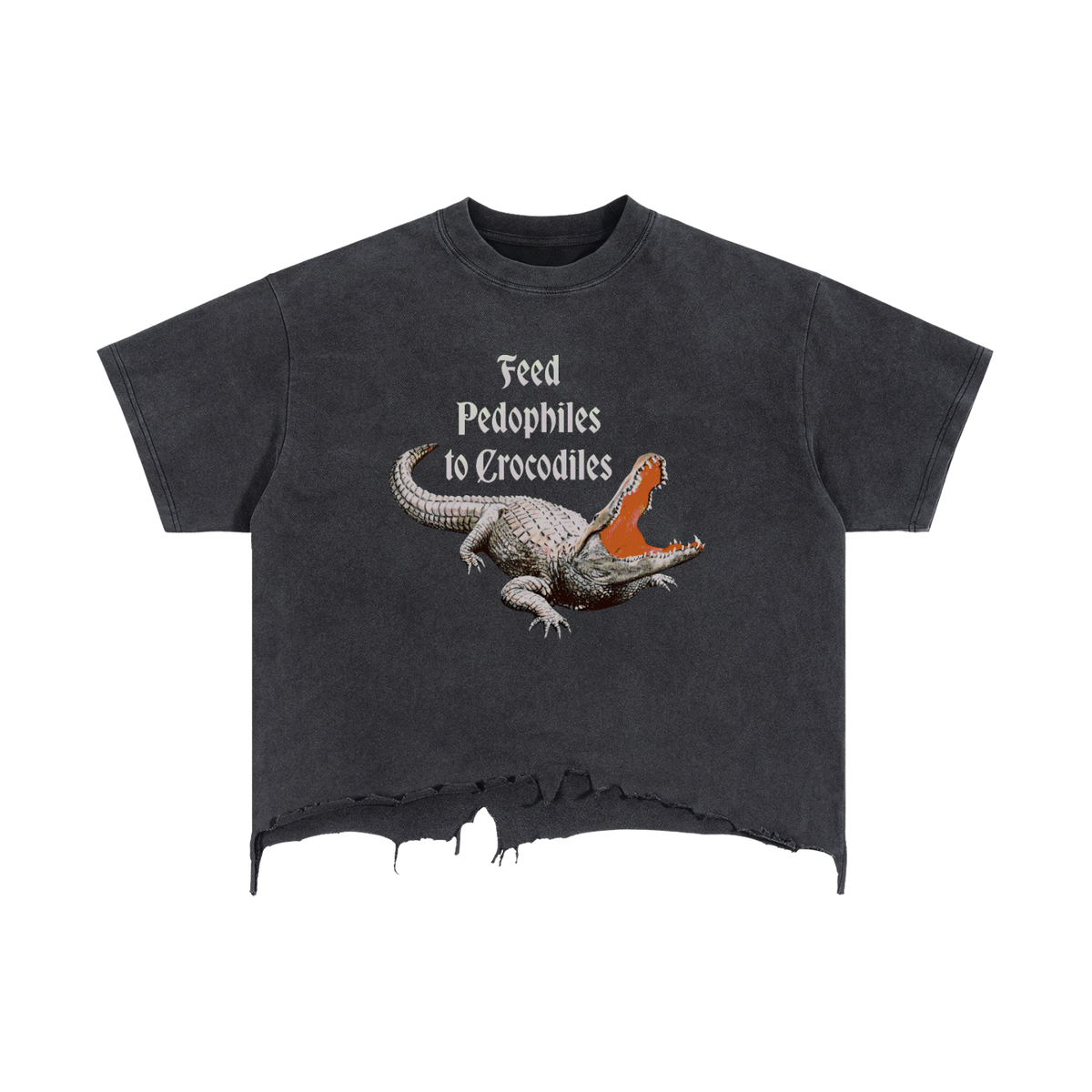 Feed Pedophiles to Crocodiles Women's Mineral Wash Cotton Crop T-Shirt