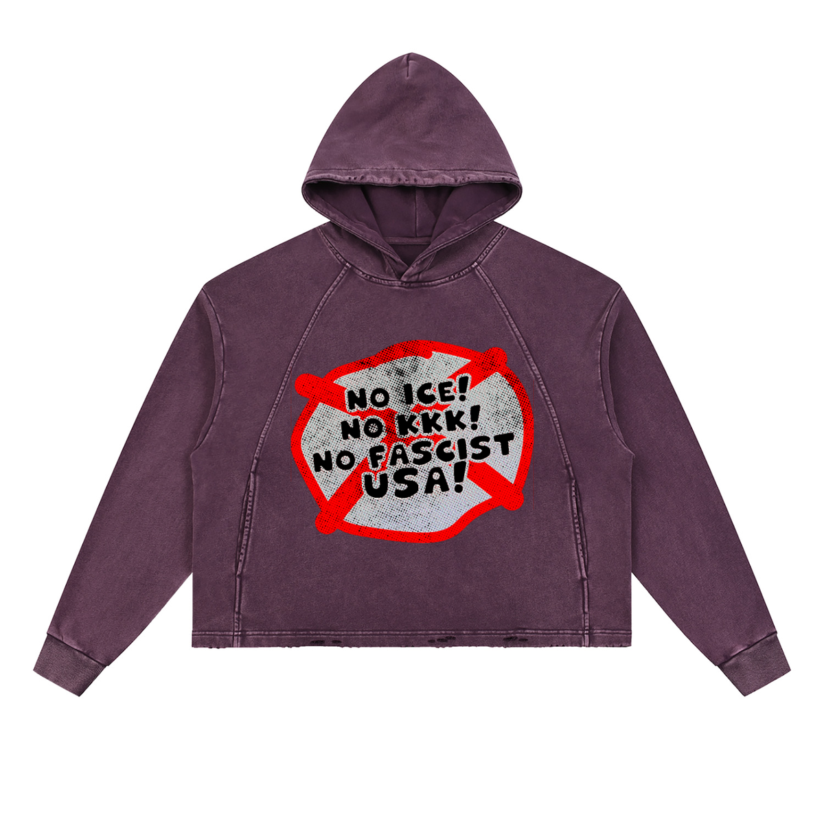 No ICE No KKK No Fascist USA Snow Wash Fleece Oversize Hoodie