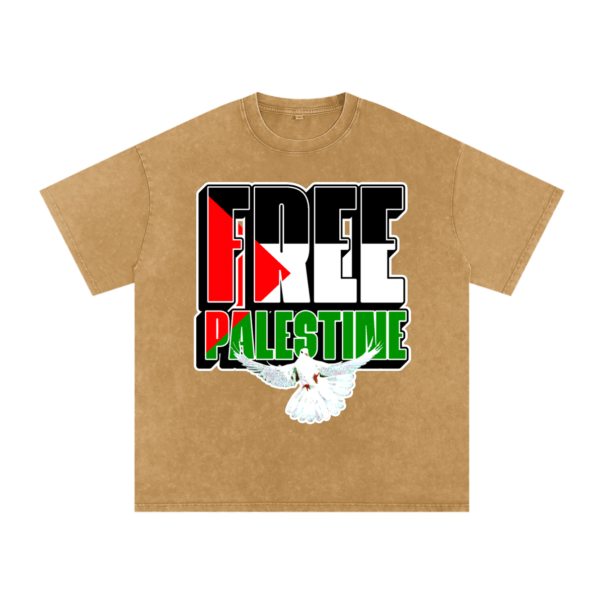 Free Palestine Snow Washed Oversized Cotton T-Shirt