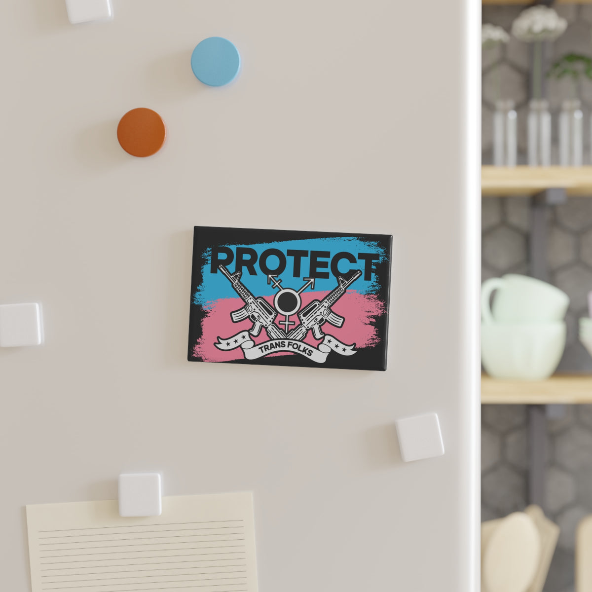 Protect Trans Folks Rectangle Magnet — Trans Pride Support Magnet