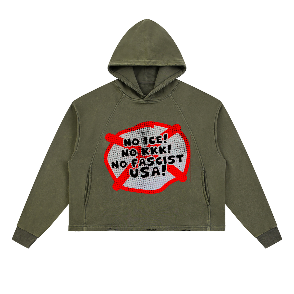 No ICE No KKK No Fascist USA Snow Wash Fleece Oversize Hoodie