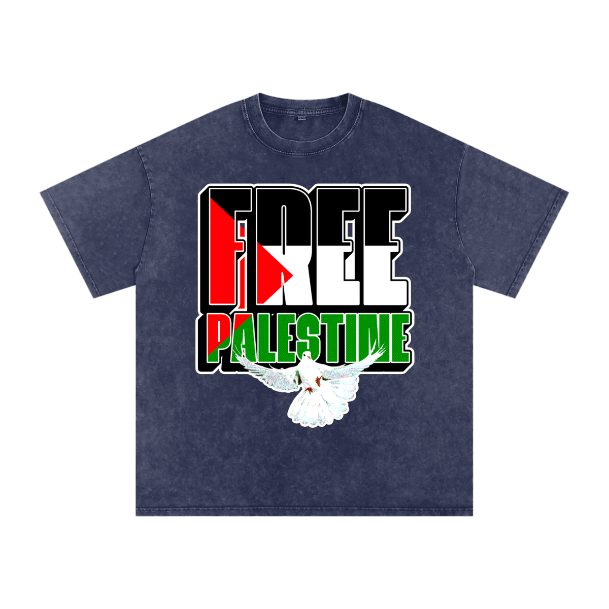 Free Palestine Snow Washed Oversized Cotton T-Shirt