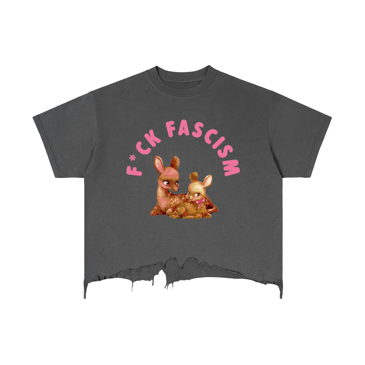 F*ck Fascism Vintage Wash Boxy Distressed Hem T-Shirt