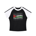 Free Palestine Flag Contrast Stripes Bodycon Raglan  Sleeve T-Shirt