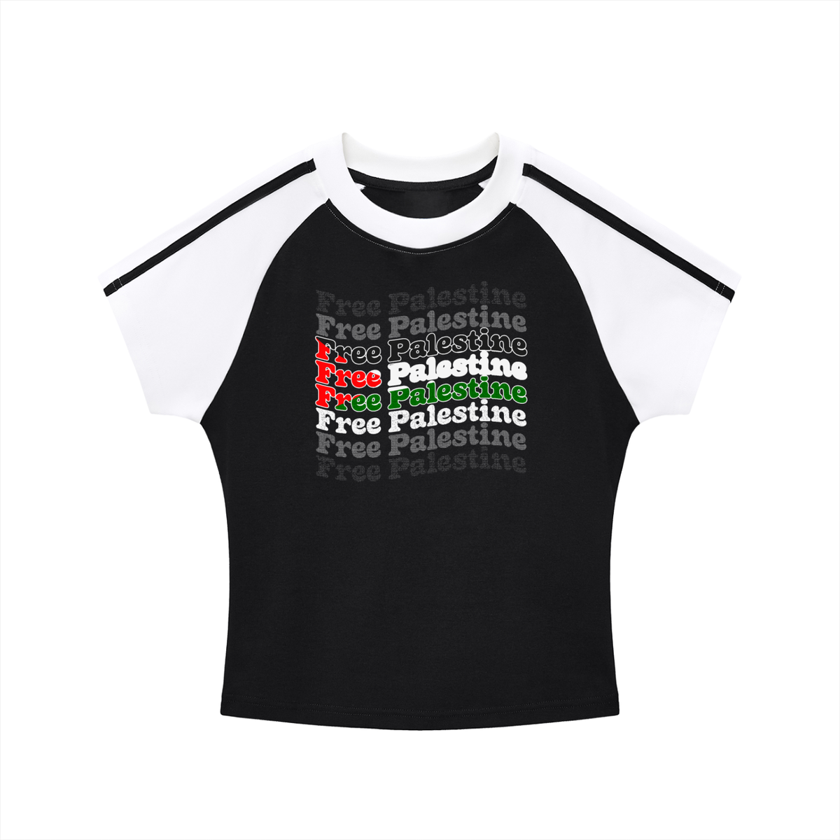 Free Palestine Flag Contrast Stripes Bodycon Raglan  Sleeve T-Shirt