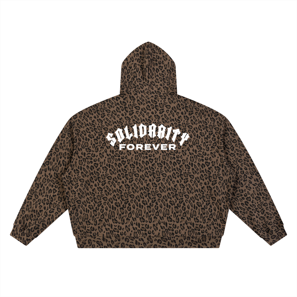 Solidarity Forever Unisex Leopard Print Waffle Full Zip Hoodie