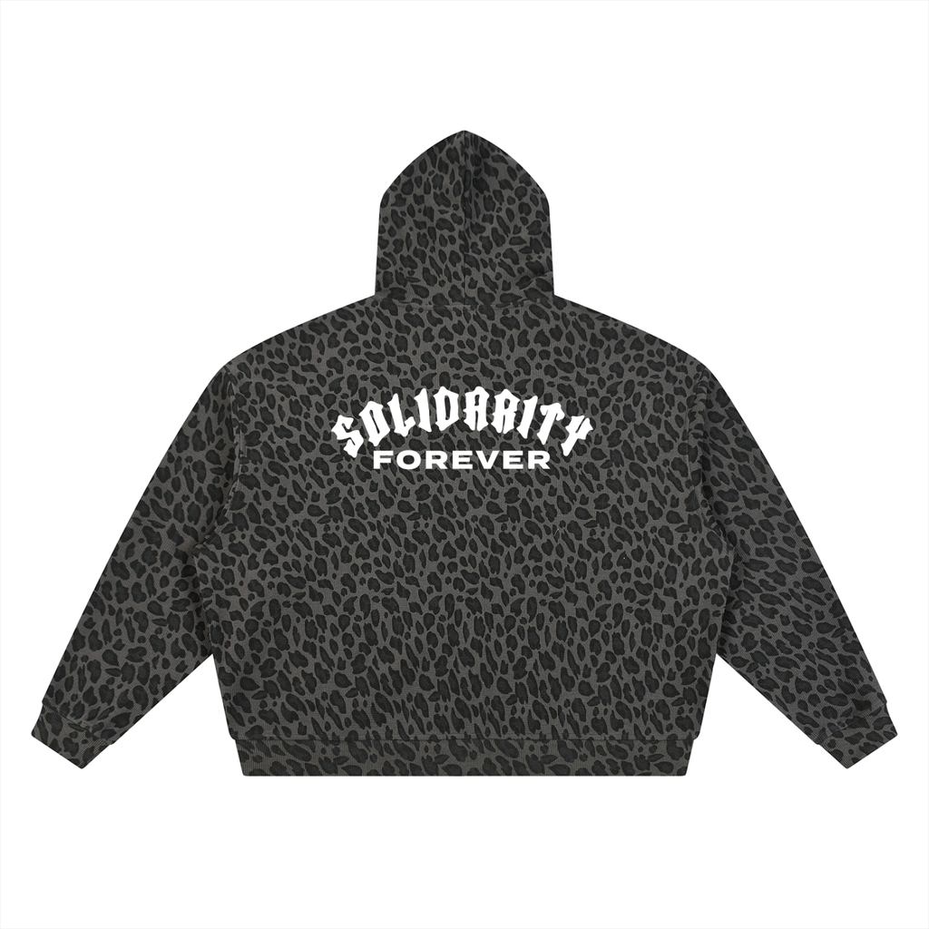 Solidarity Forever Unisex Leopard Print Waffle Full Zip Hoodie