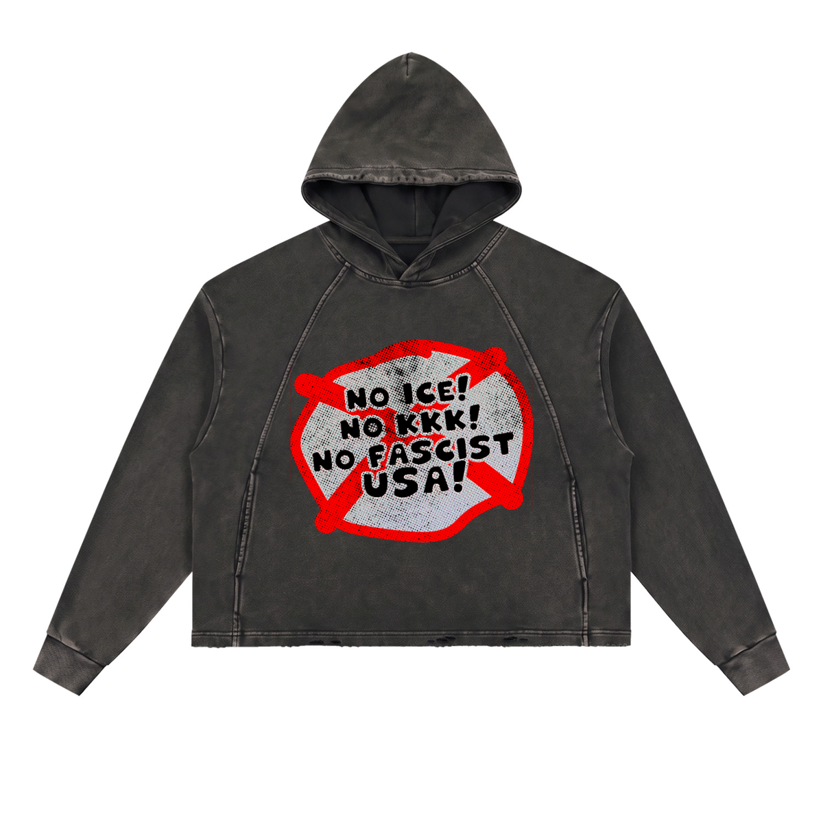 No ICE No KKK No Fascist USA Snow Wash Fleece Oversize Hoodie