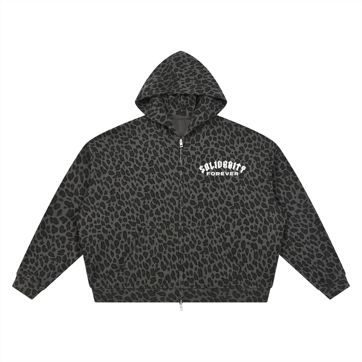 Solidarity Forever Unisex Leopard Print Waffle Full Zip Hoodie
