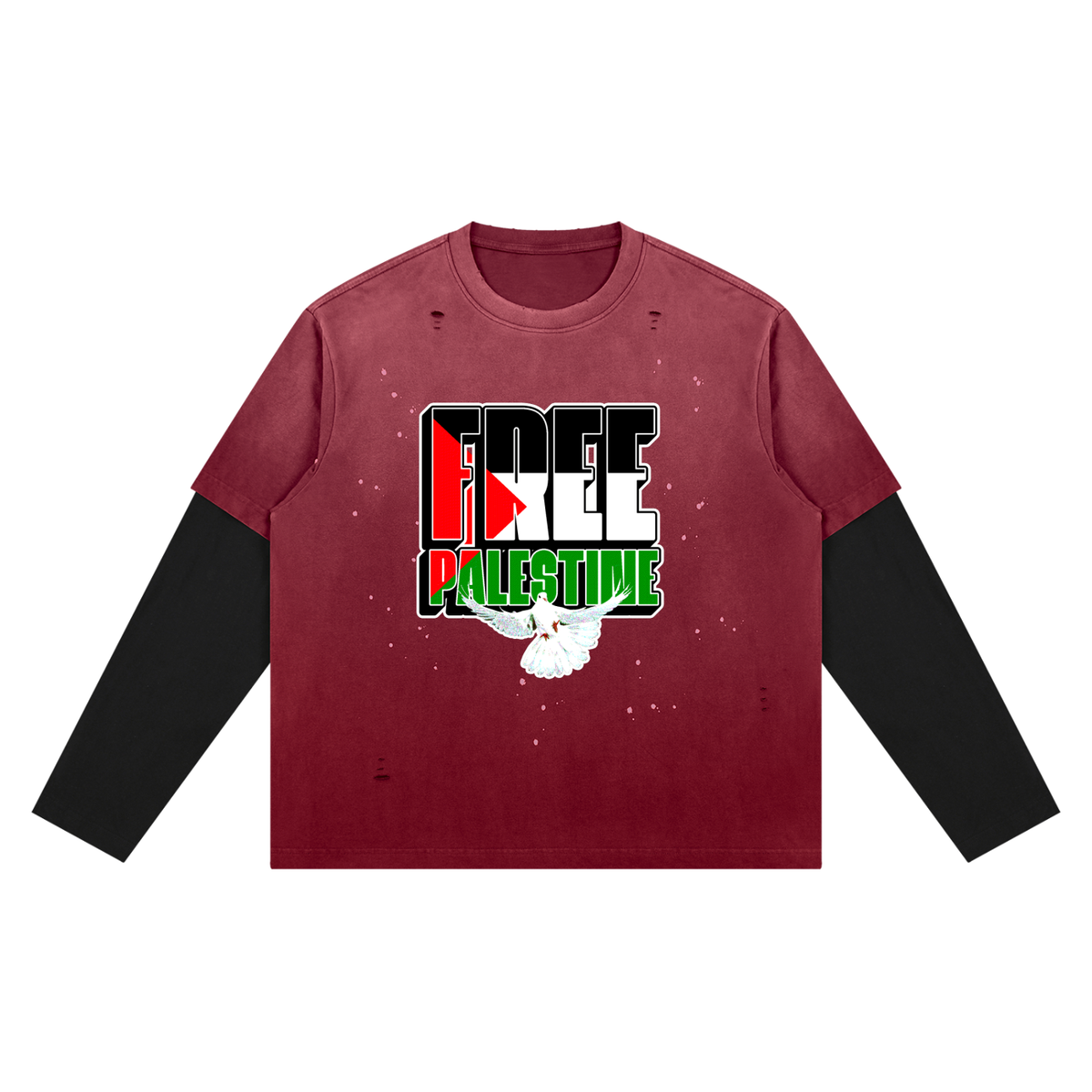Free Palestine Unisex Vintage Wash Distressed Layer T-Shirt