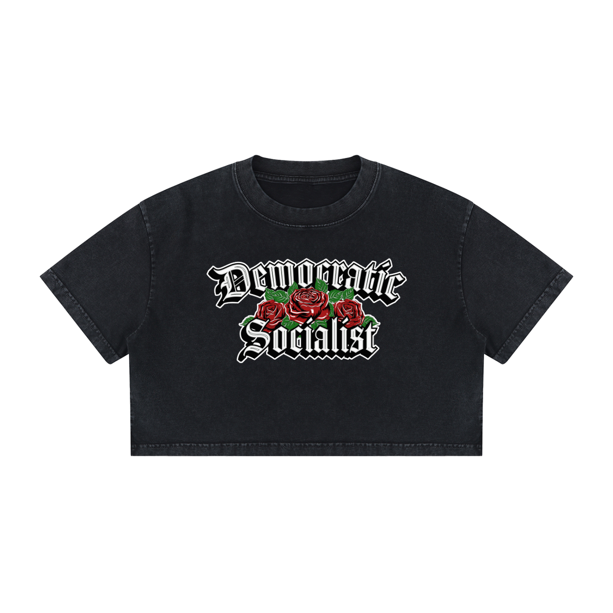 Democratic Socialist Roses Women's Mineral Wash Cotton Crop T-Shirt