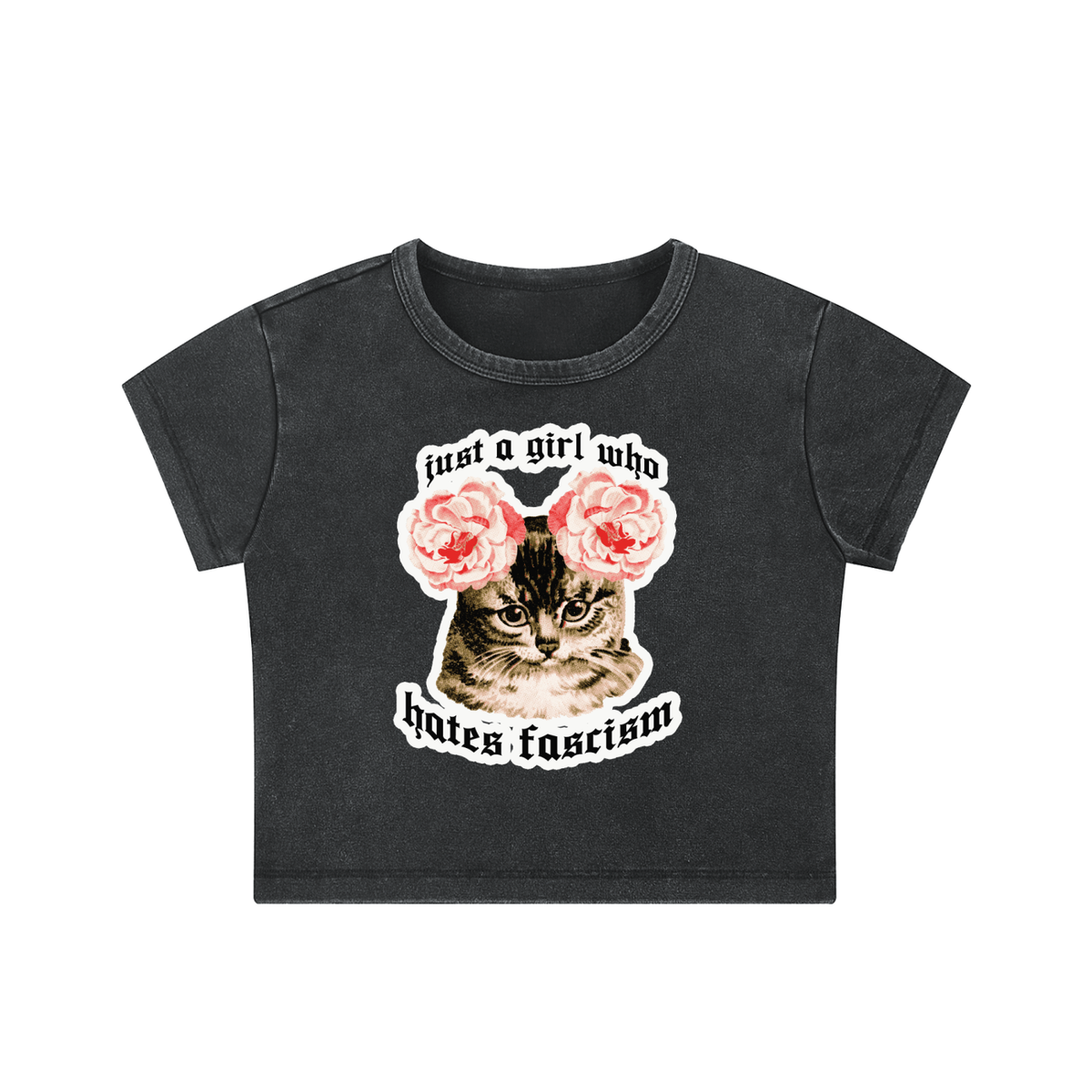 Kitties Hate Fascism Snow Washed Oversized Cotton T-Shirt