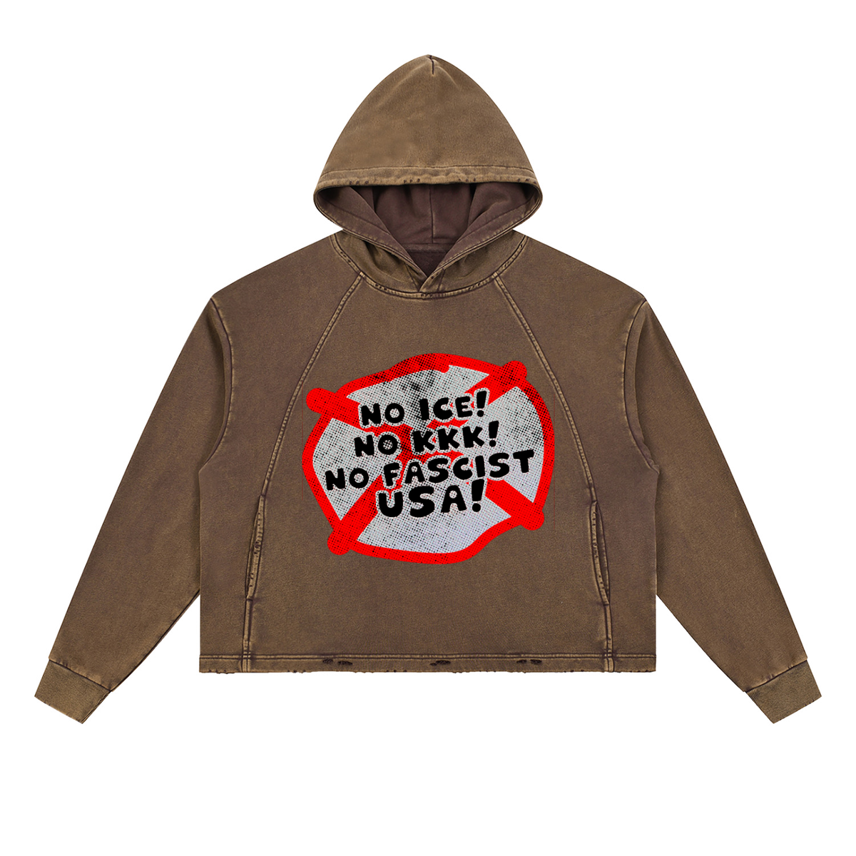 No ICE No KKK No Fascist USA Snow Wash Fleece Oversize Hoodie