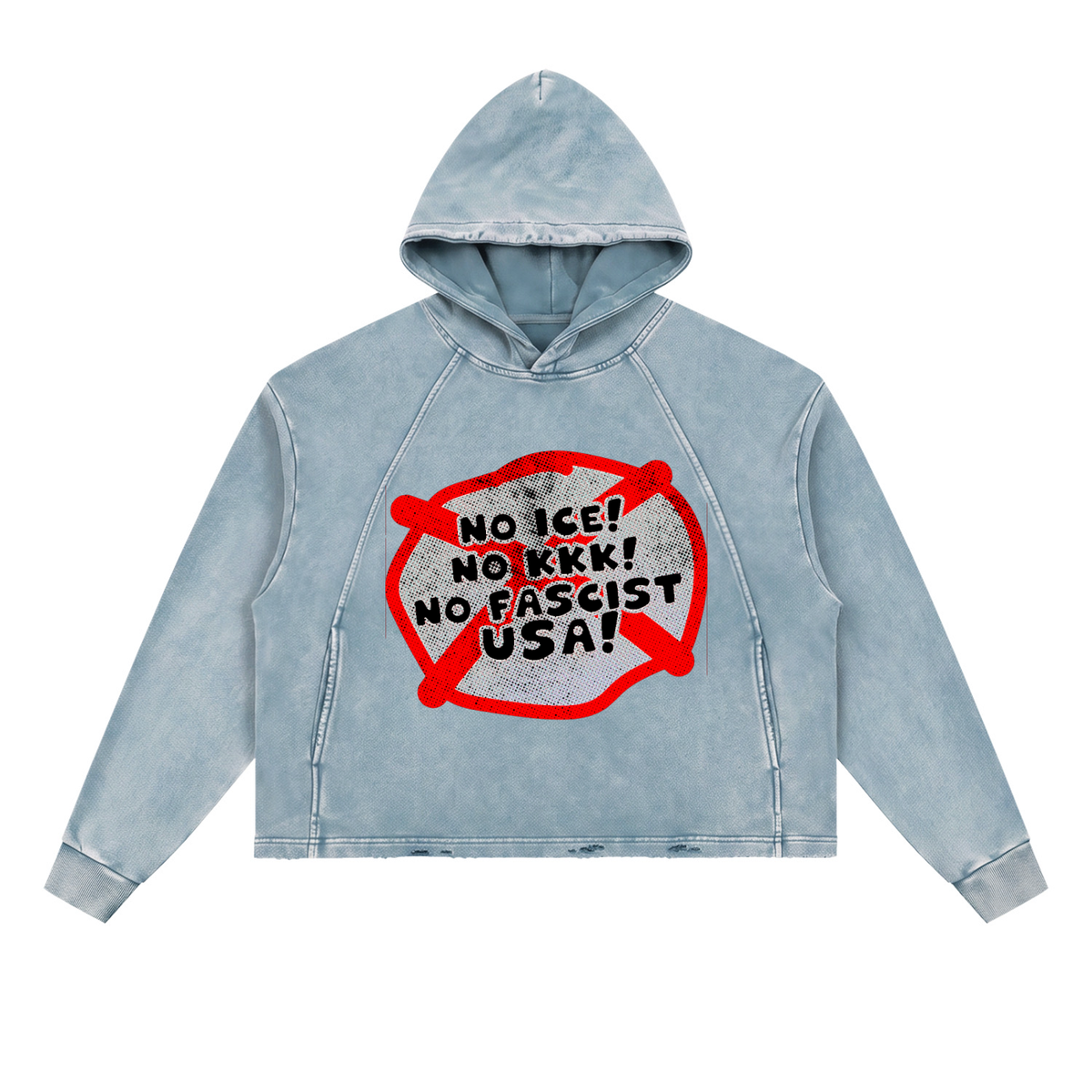 No ICE No KKK No Fascist USA Snow Wash Fleece Oversize Hoodie