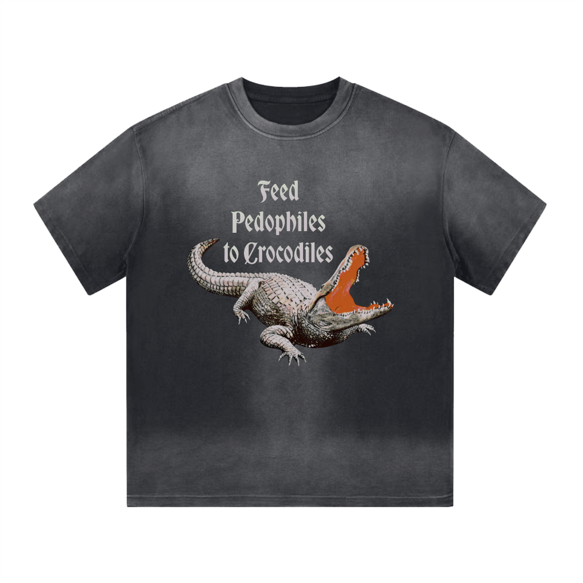 Feed Pedophiles to Crocodiles Women's Mineral Wash Cotton Crop T-Shirt