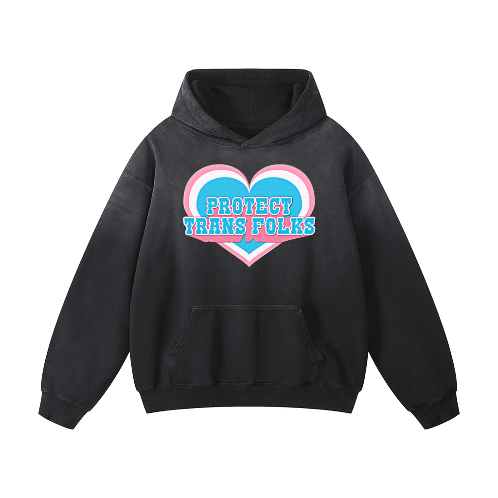 Protect Trans Folks Heavyweight Sunfade Oversized Hoodie