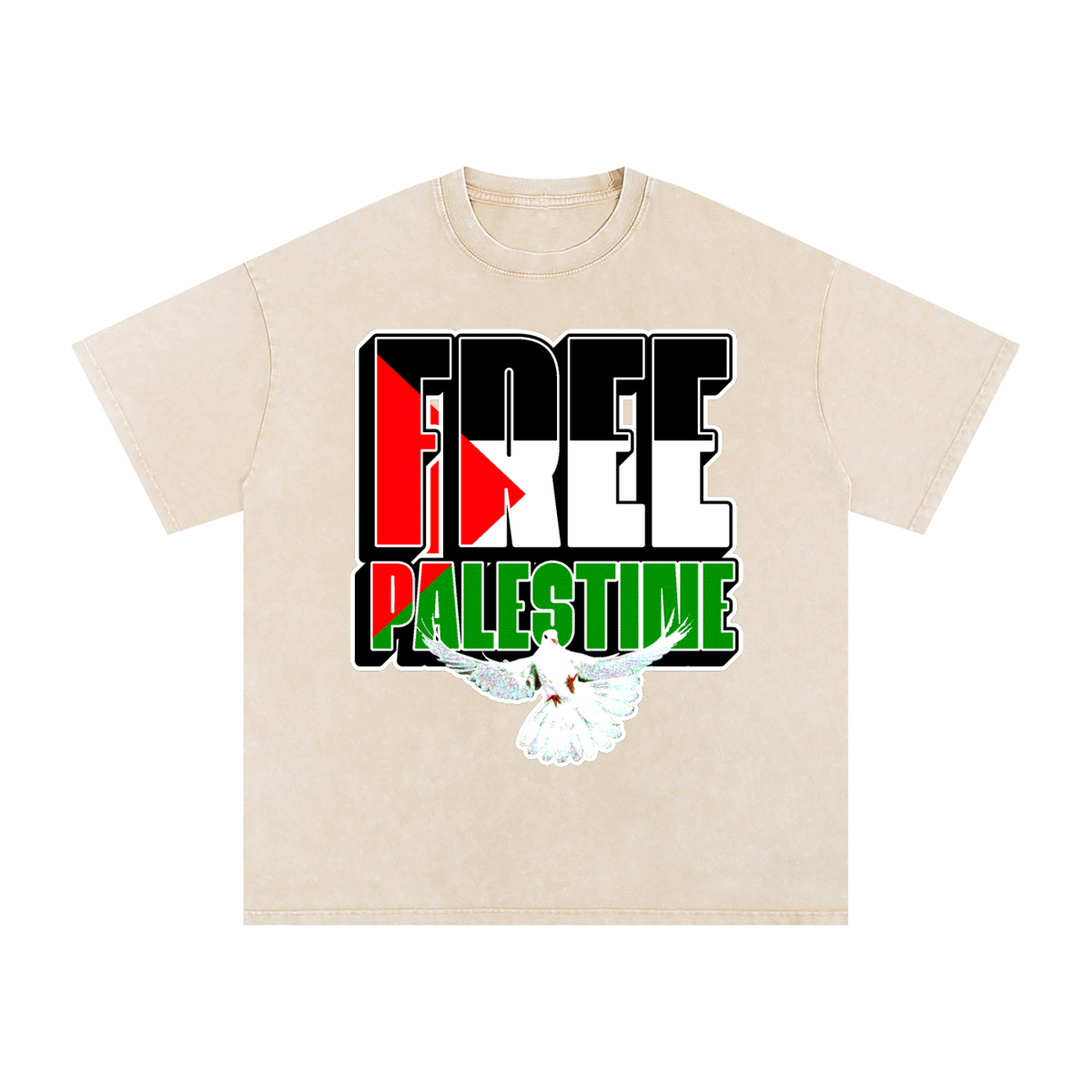 Free Palestine Snow Washed Oversized Cotton T-Shirt