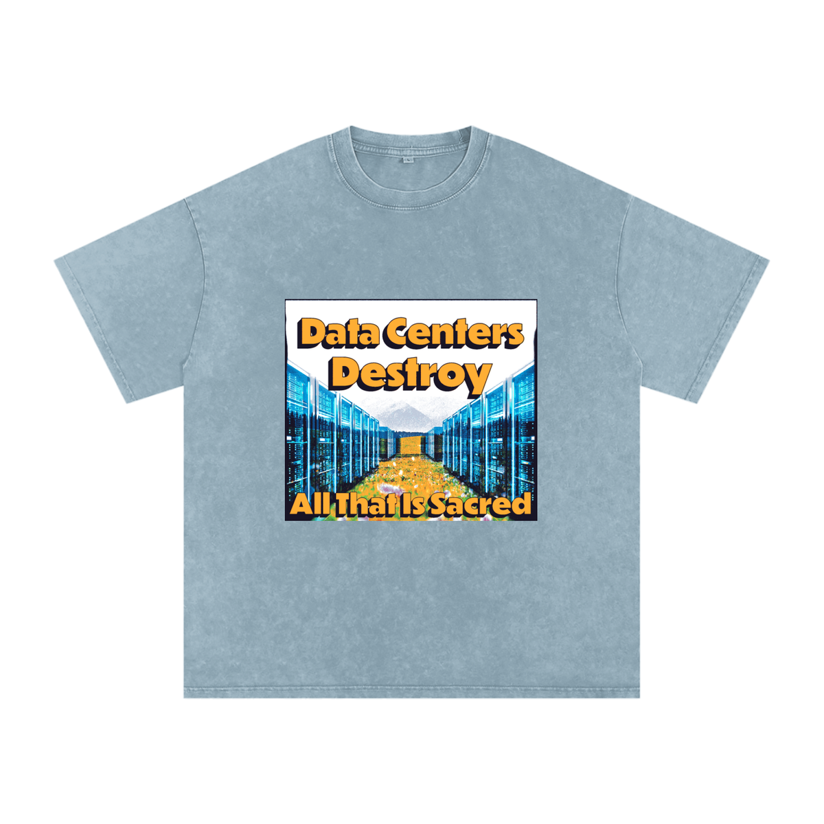 Data Center Destroy Snow Washed Oversized Cotton T-Shirt