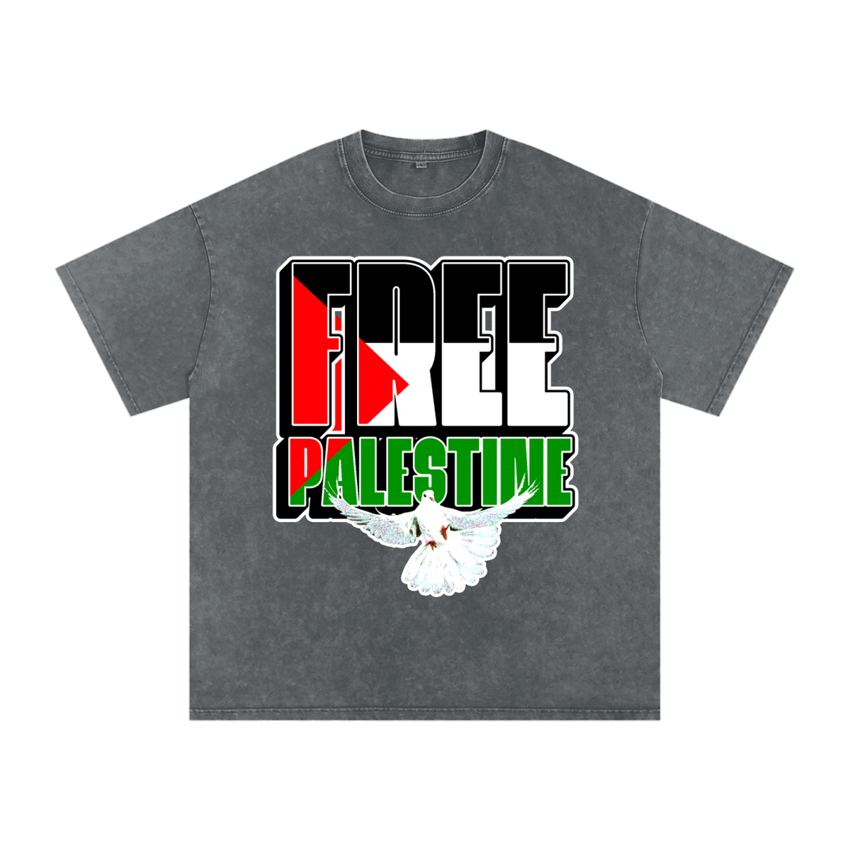Free Palestine Snow Washed Oversized Cotton T-Shirt