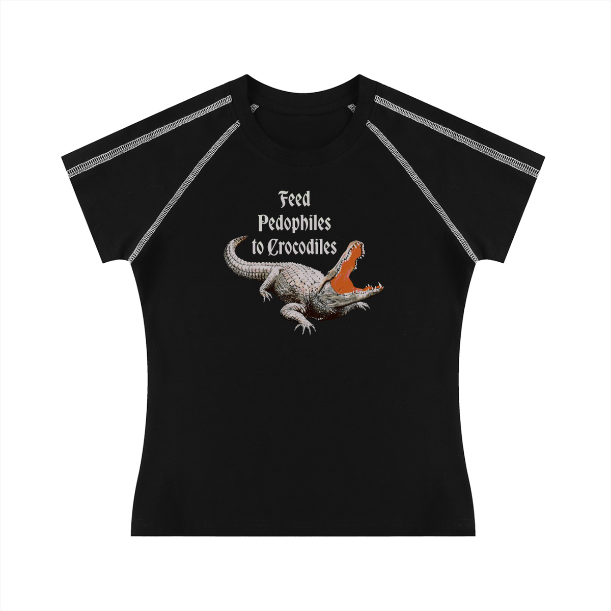 Feed Pedophiles to Crocodiles Women's Mineral Wash Cotton Crop T-Shirt