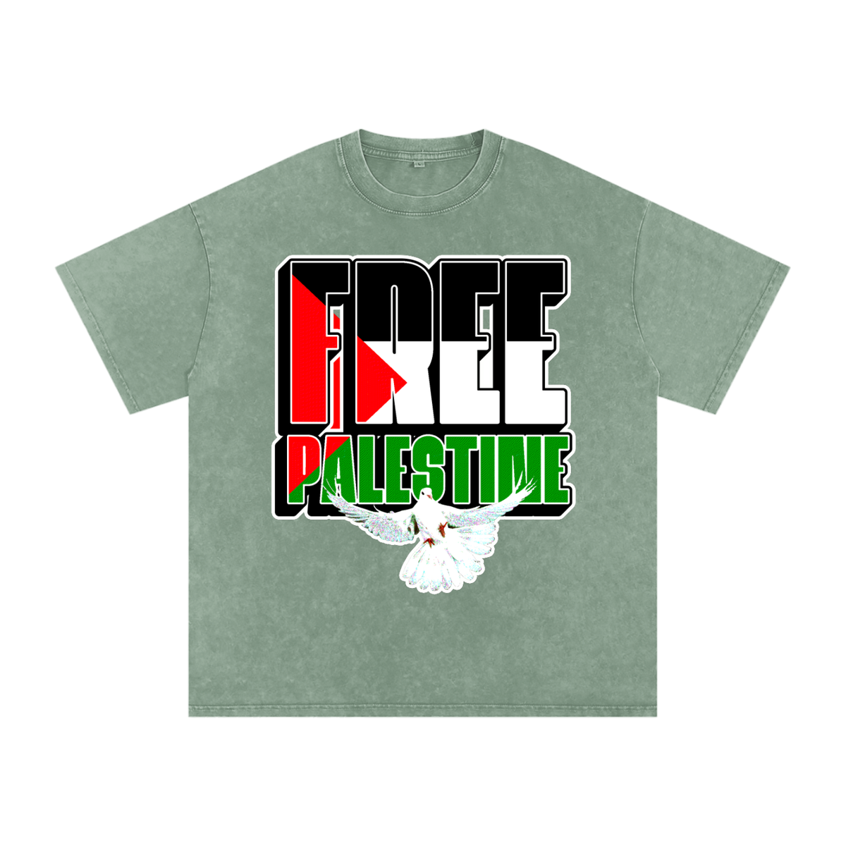 Free Palestine Snow Washed Oversized Cotton T-Shirt
