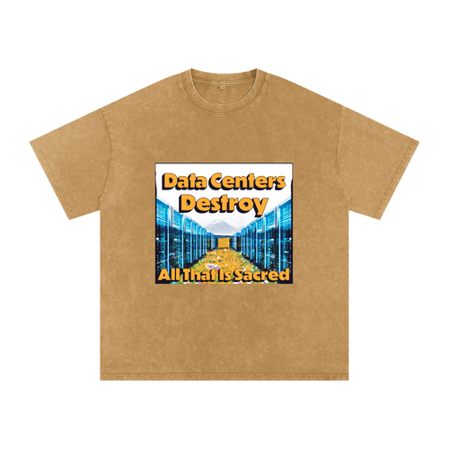 Data Center Destroy Snow Washed Oversized Cotton T-Shirt