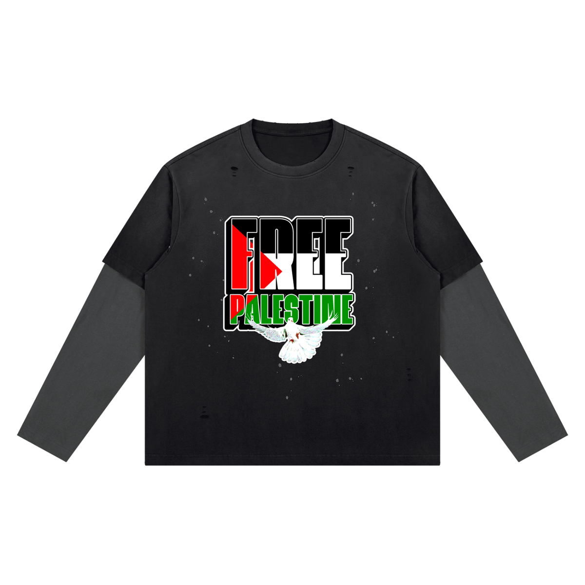 Free Palestine Unisex Vintage Wash Distressed Layer T-Shirt