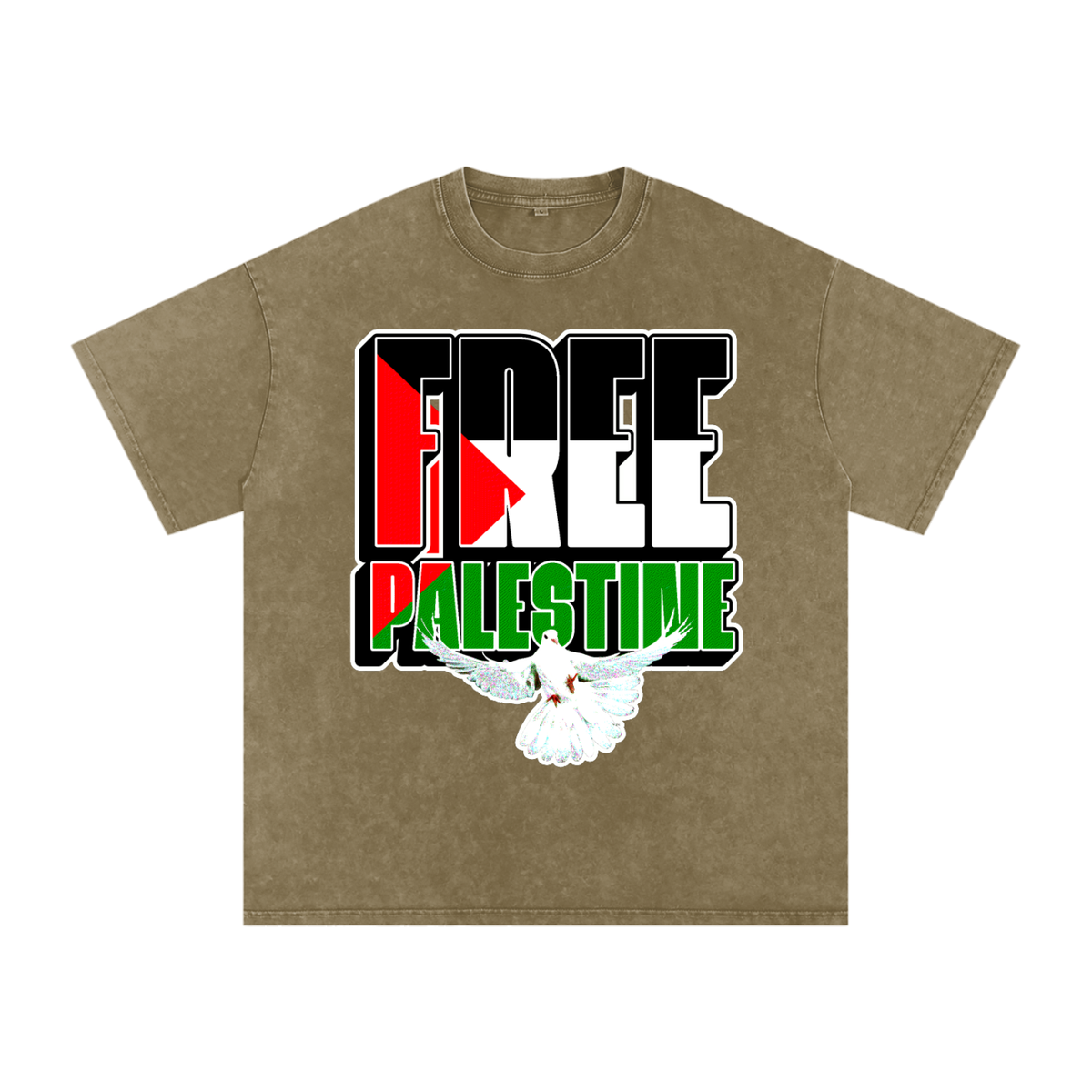 Free Palestine Snow Washed Oversized Cotton T-Shirt